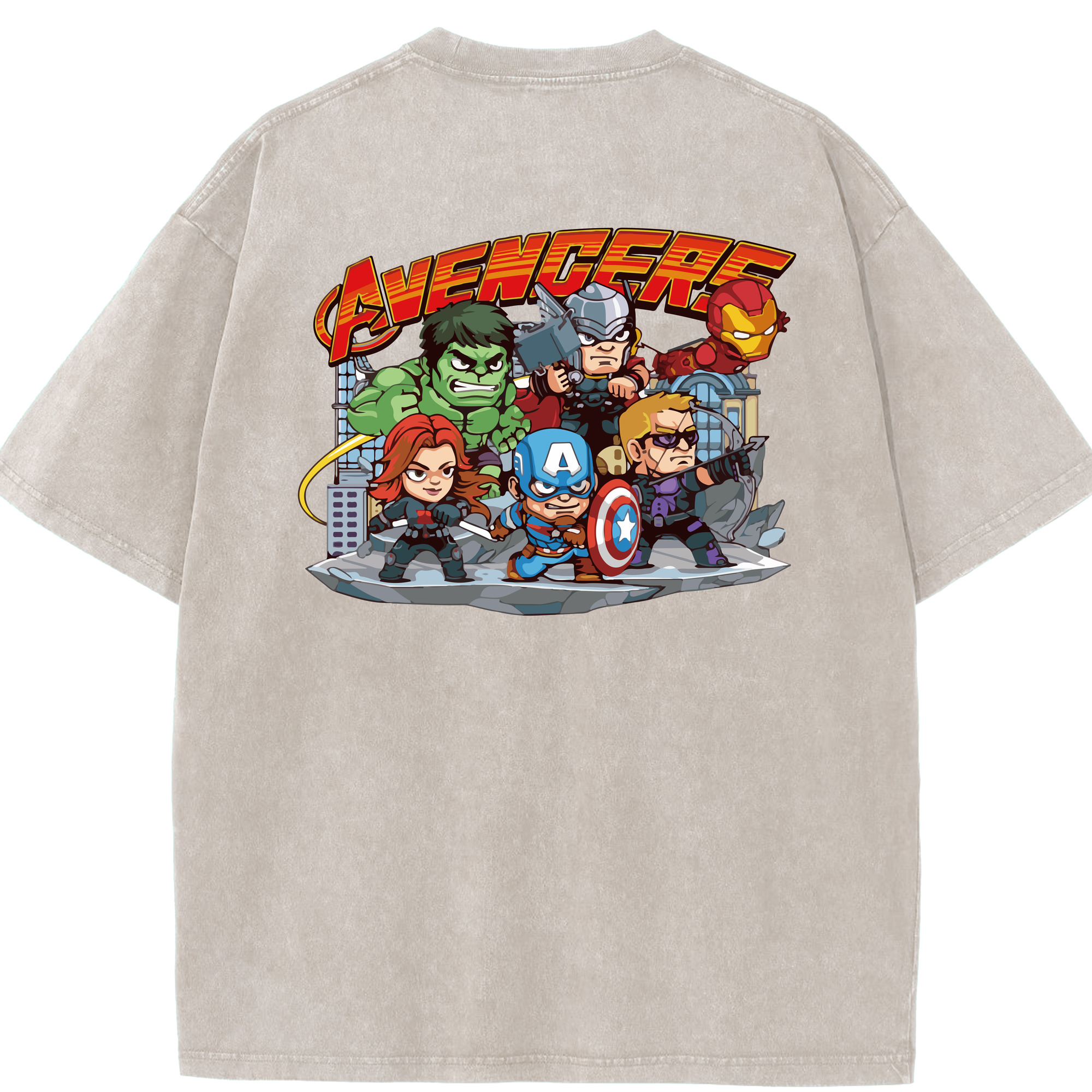 （画像用） アベンジャーズ The Avengers 綿100% ヴィンテージ風 半袖Tシャツ（背面プリント）