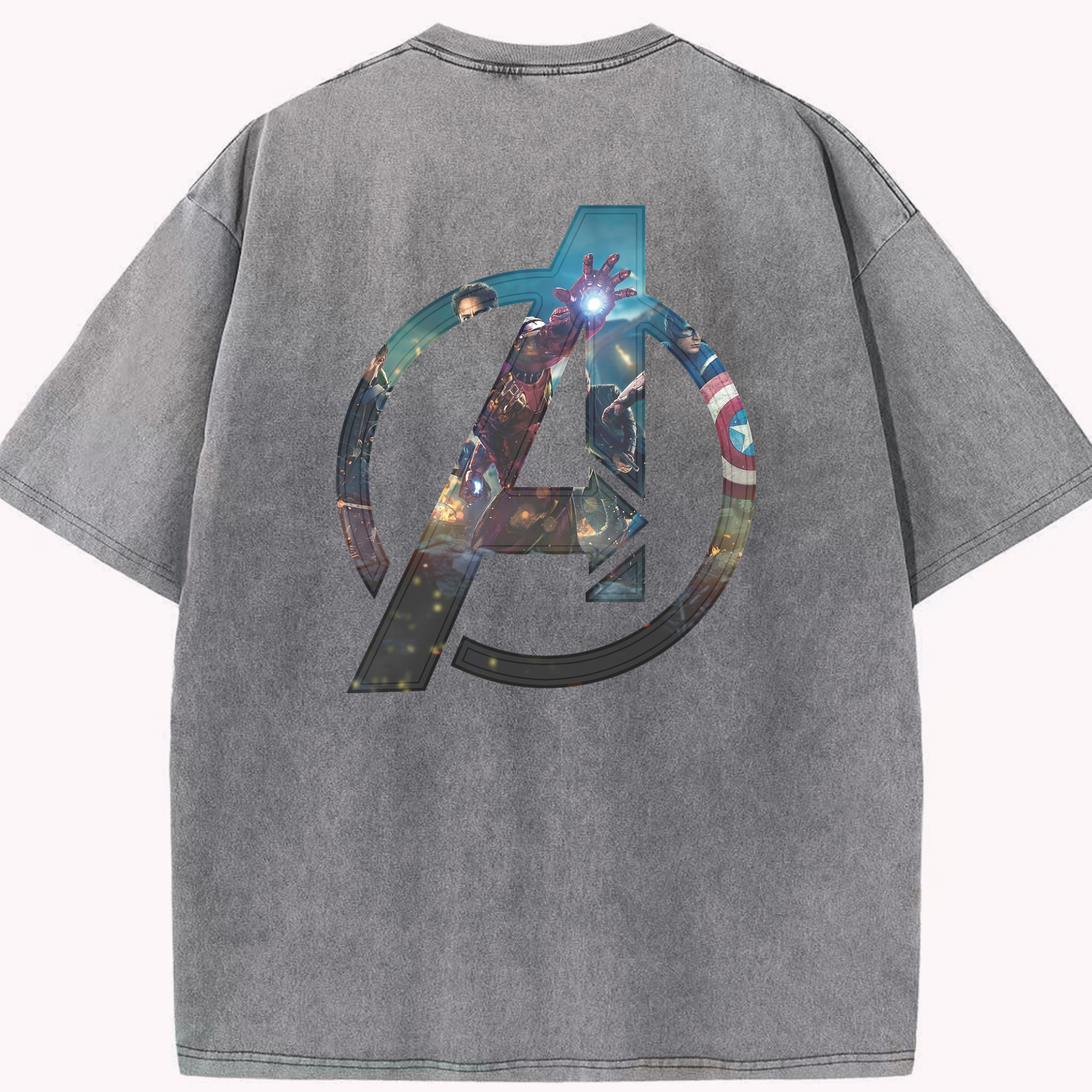 （画像用） アベンジャーズ The Avengers 綿100% ヴィンテージ風 半袖Tシャツ（背面プリント）