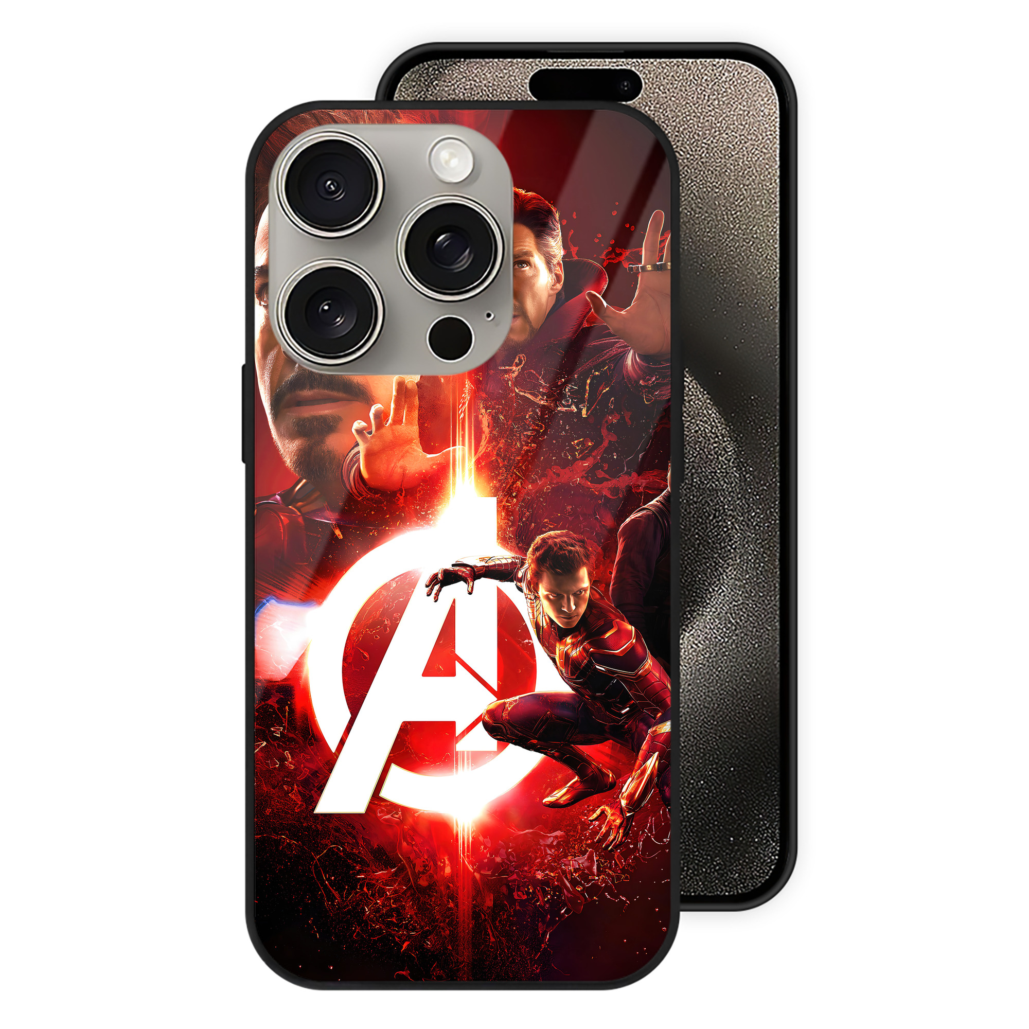 （画像用） アベンジャーズ The Avengers 【iPhone15Pro対応】スマホケース 耐衝撃＆黄変防止 背面ガラス
