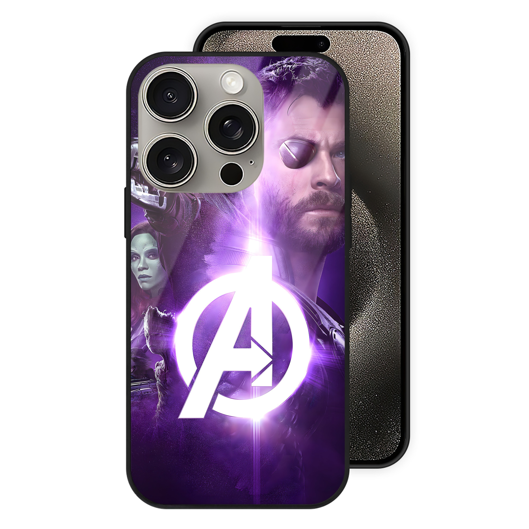 （画像用） アベンジャーズ The Avengers 【iPhone15Pro対応】スマホケース 耐衝撃＆黄変防止 背面ガラス