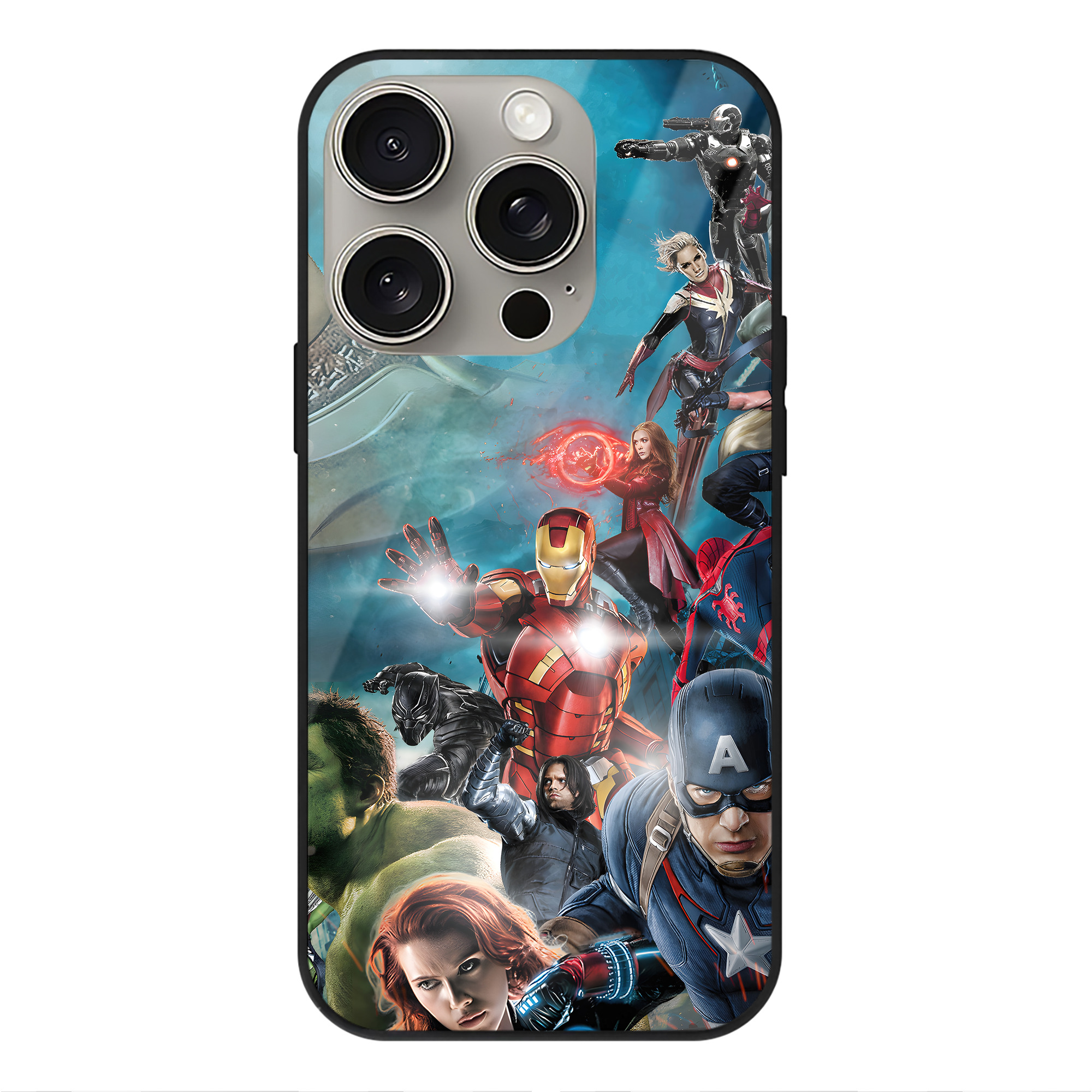 （画像用） アベンジャーズ The Avengers 【iPhone15Pro対応】スマホケース 耐衝撃＆黄変防止 背面ガラス