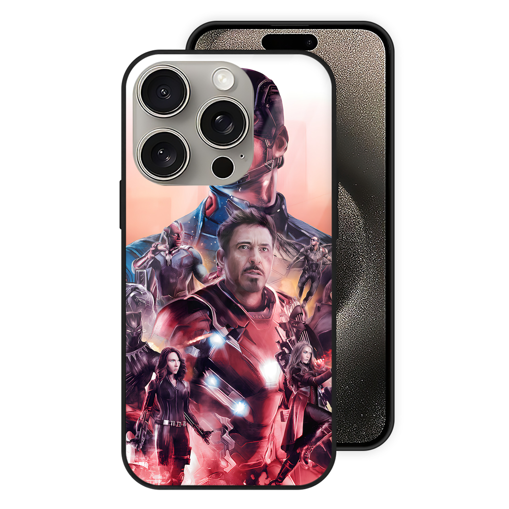 （画像用） アベンジャーズ The Avengers 【iPhone15Pro対応】スマホケース 耐衝撃＆黄変防止 背面ガラス