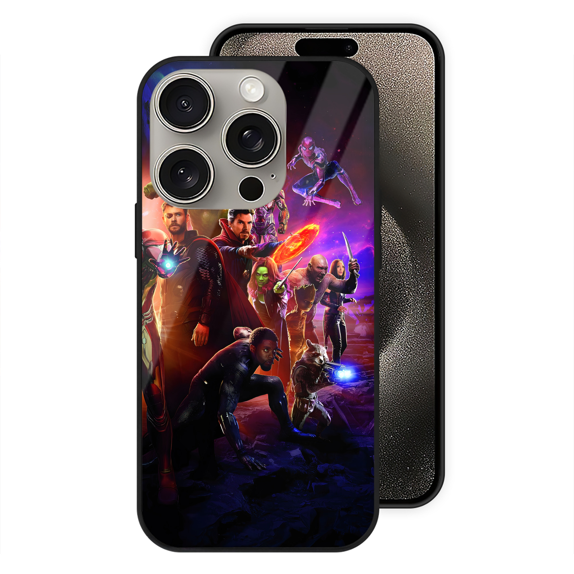 （画像用） アベンジャーズ The Avengers 【iPhone15Pro対応】スマホケース 耐衝撃＆黄変防止 背面ガラス