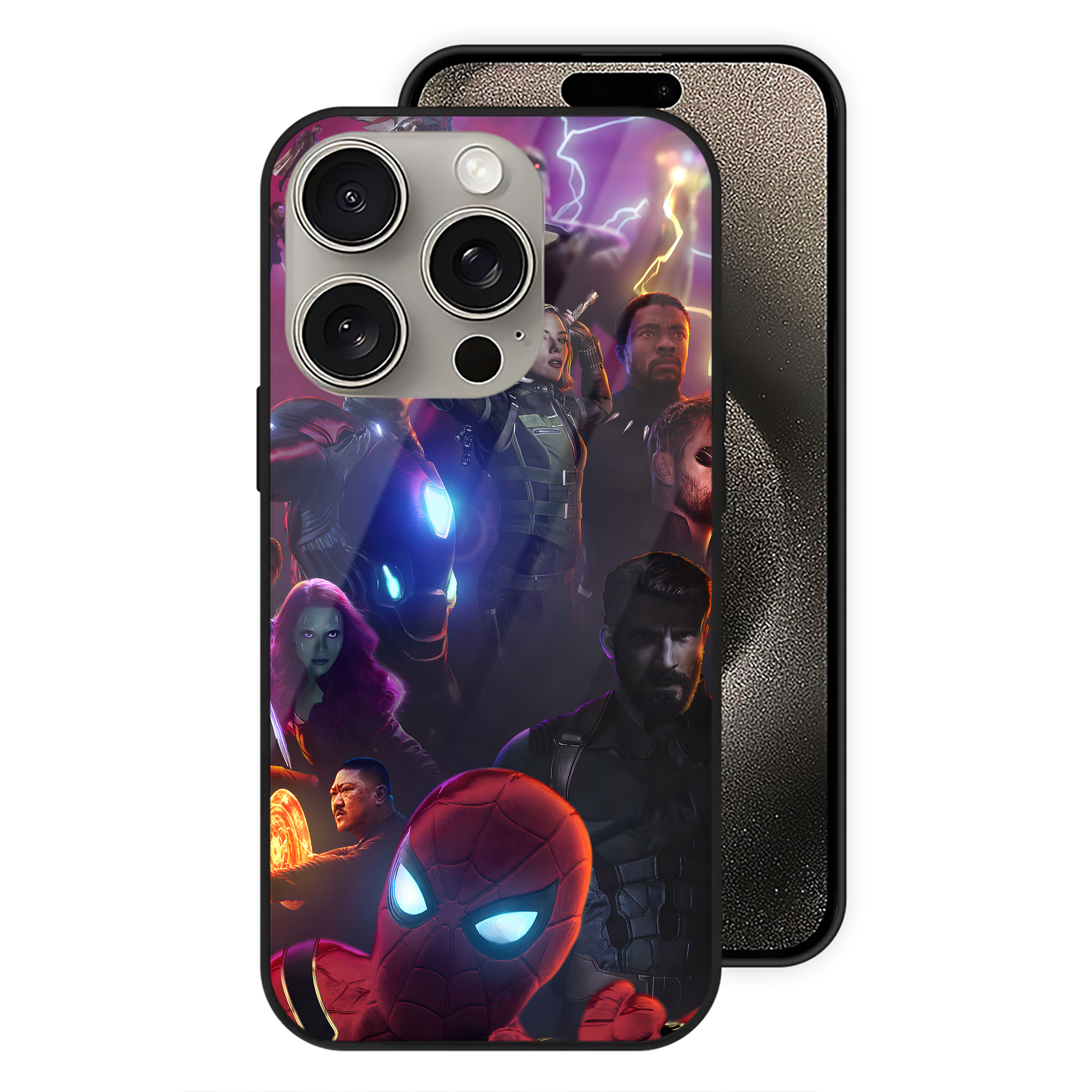 （画像用） アベンジャーズ The Avengers 【iPhone15Pro対応】スマホケース 耐衝撃＆黄変防止 背面ガラス