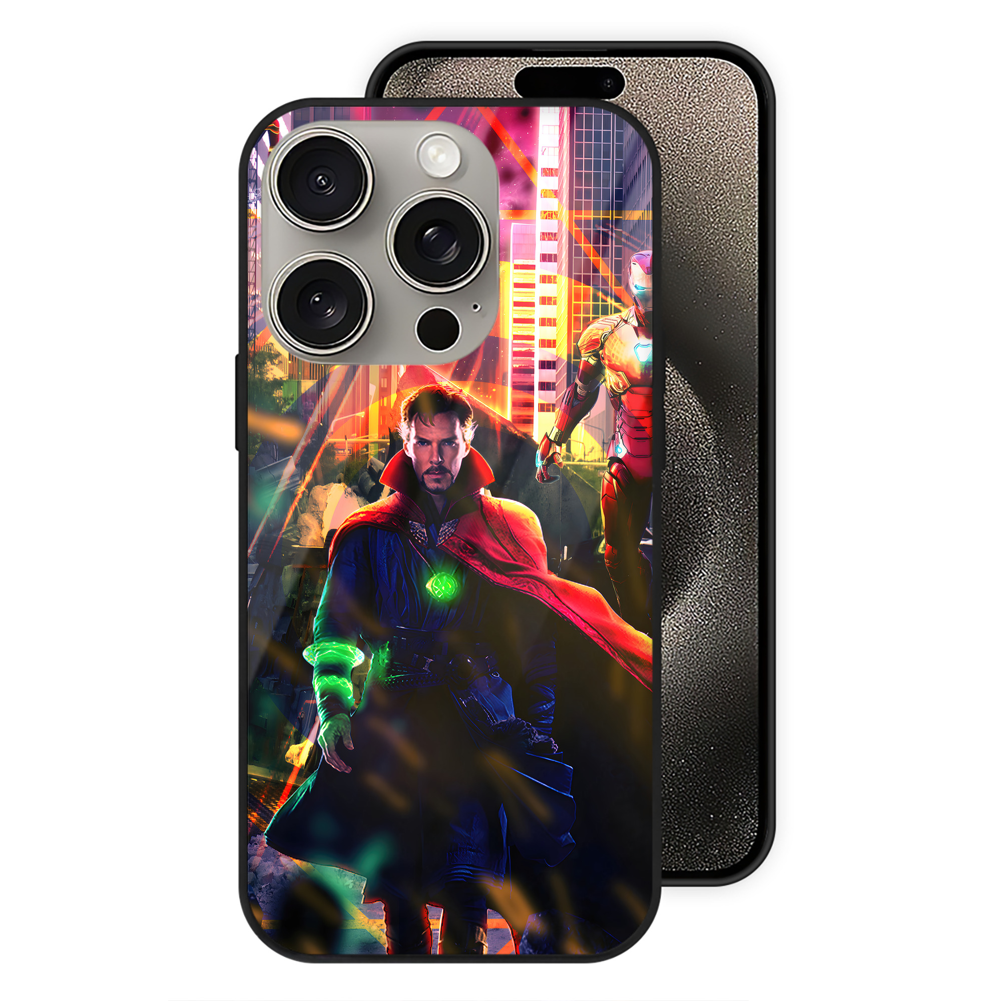 （画像用） アベンジャーズ The Avengers 【iPhone15Pro対応】スマホケース 耐衝撃＆黄変防止 背面ガラス