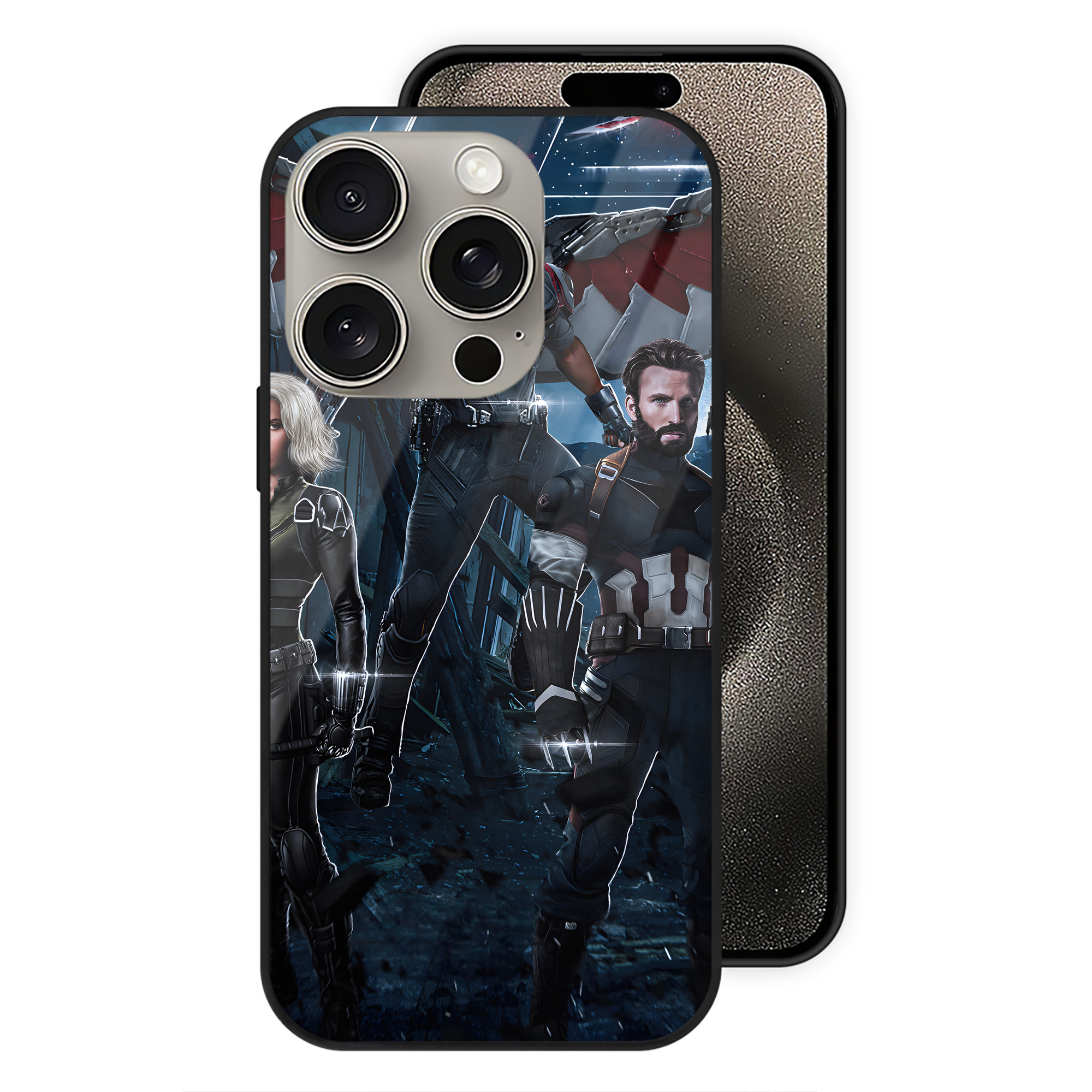 （画像用） アベンジャーズ The Avengers 【iPhone15Pro対応】スマホケース 耐衝撃＆黄変防止 背面ガラス