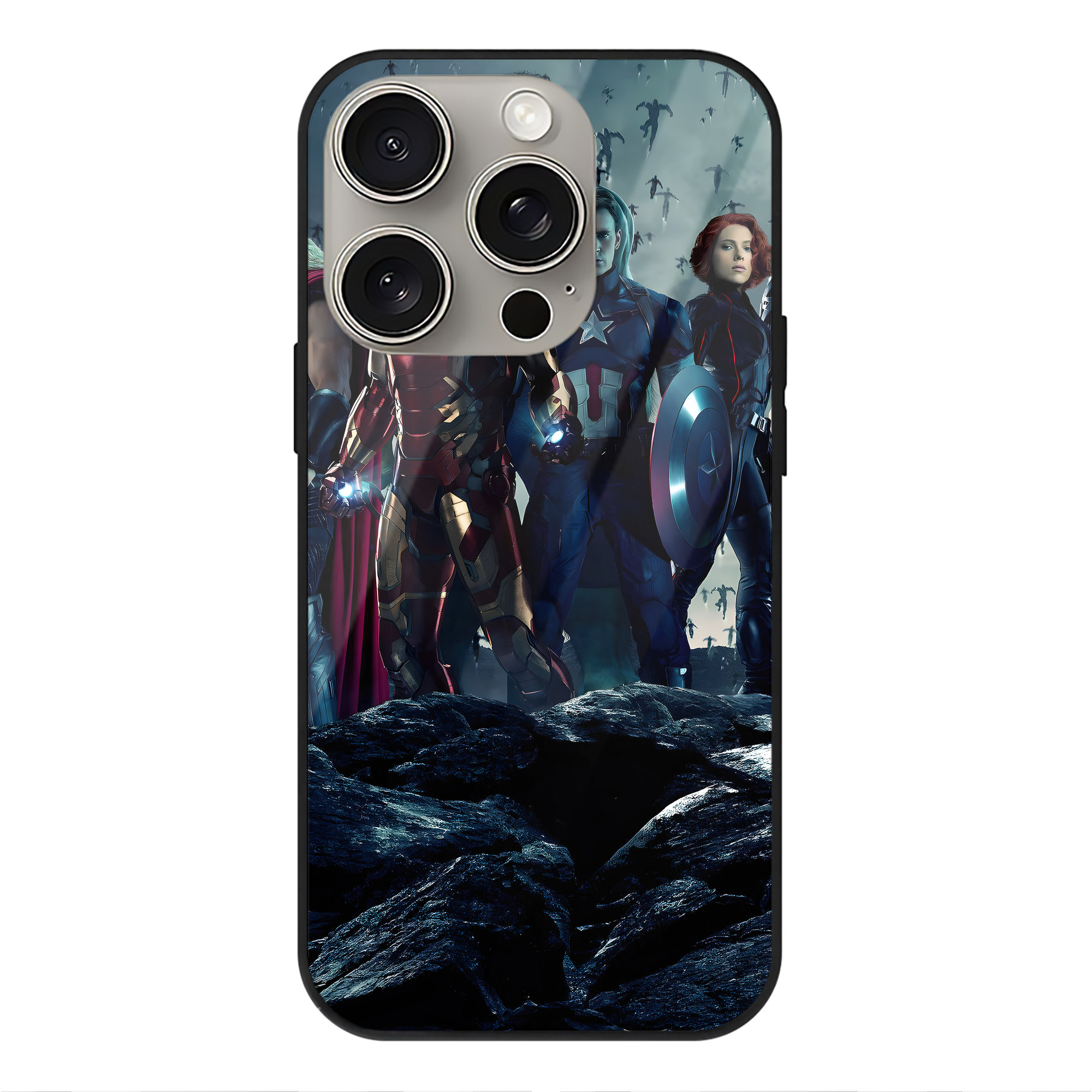 （画像用） アベンジャーズ The Avengers 【iPhone15Pro対応】スマホケース 耐衝撃＆黄変防止 背面ガラス