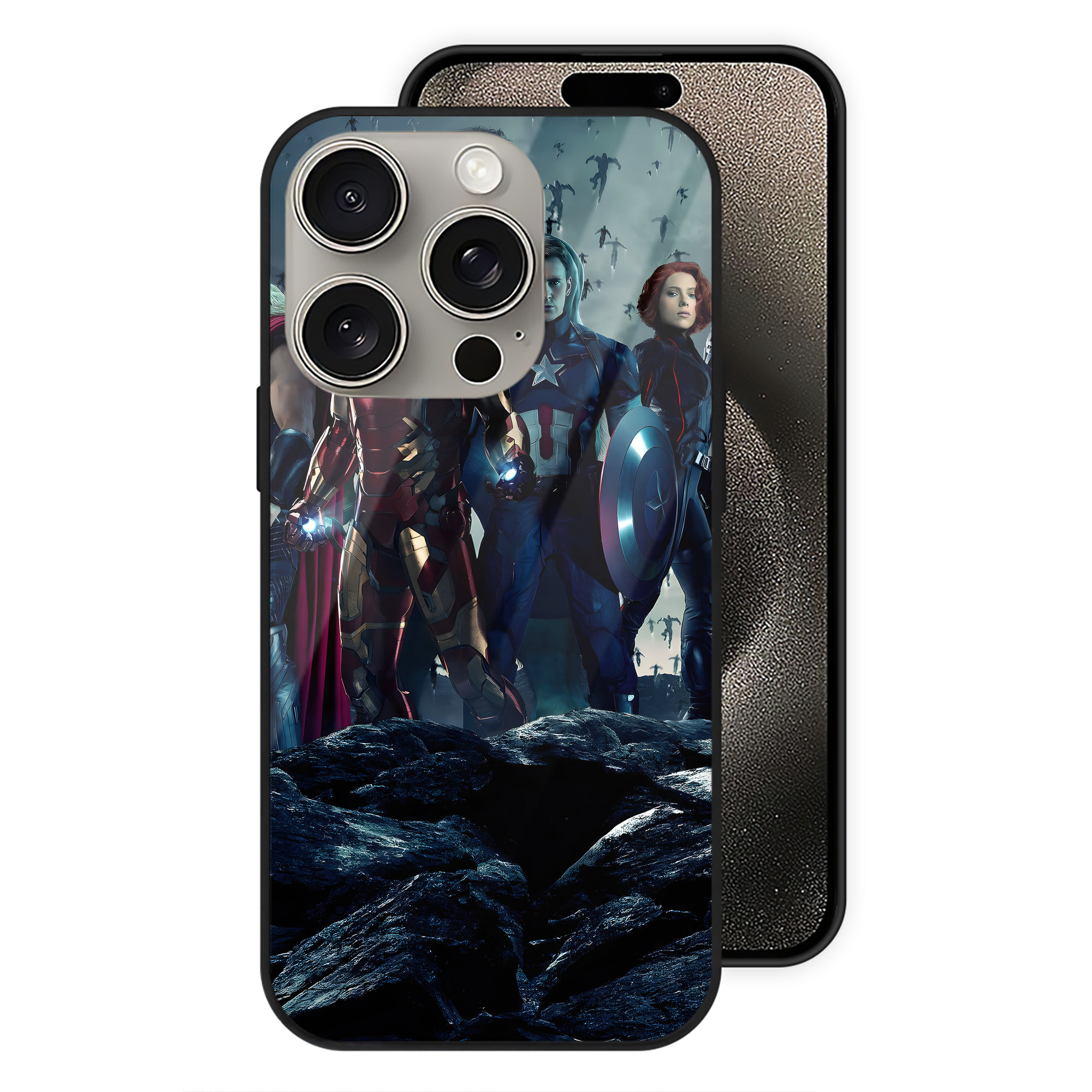 （画像用） アベンジャーズ The Avengers 【iPhone15Pro対応】スマホケース 耐衝撃＆黄変防止 背面ガラス