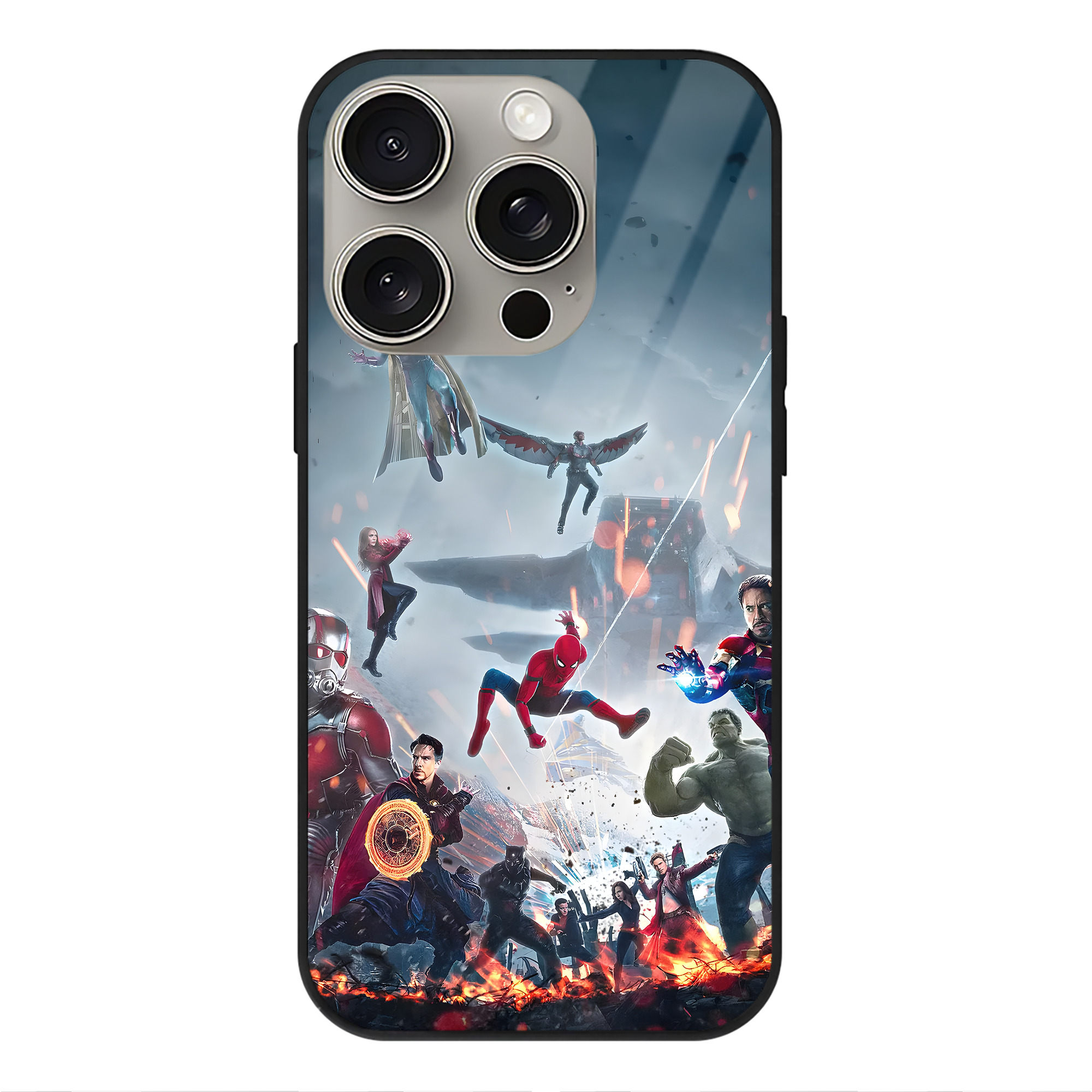 （画像用） アベンジャーズ The Avengers 【iPhone15Pro対応】スマホケース 耐衝撃＆黄変防止 背面ガラス
