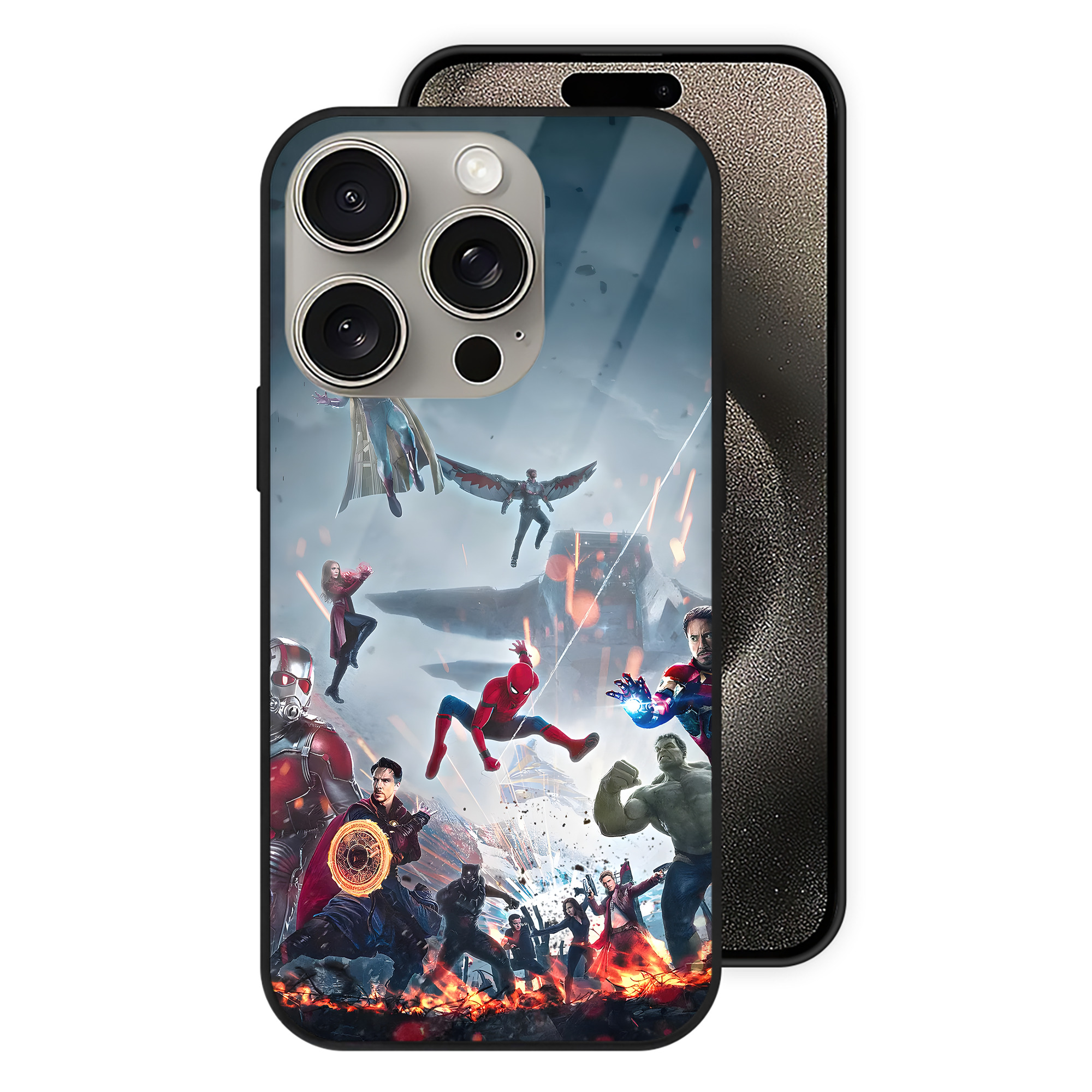 （画像用） アベンジャーズ The Avengers 【iPhone15Pro対応】スマホケース 耐衝撃＆黄変防止 背面ガラス