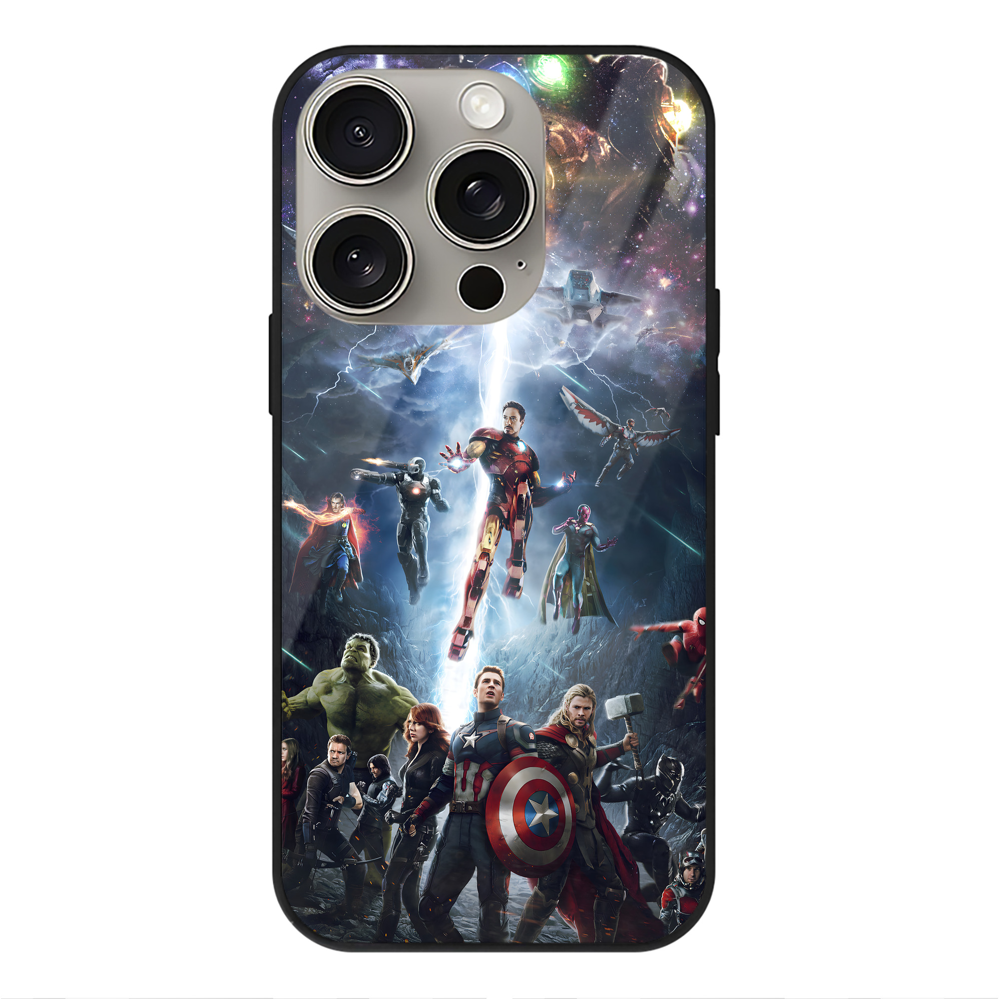（画像用） アベンジャーズ The Avengers 【iPhone15Pro対応】スマホケース 耐衝撃＆黄変防止 背面ガラス