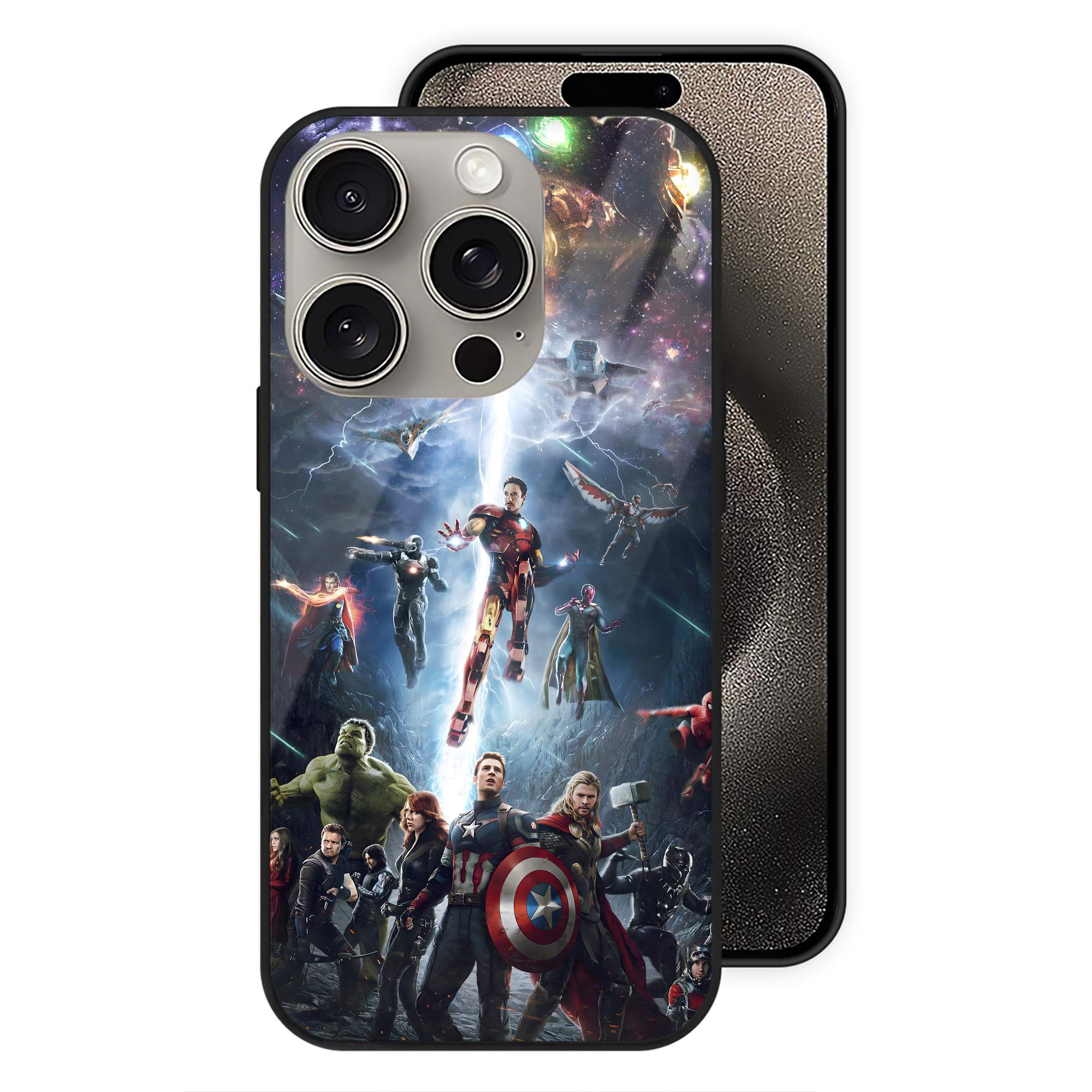 （画像用） アベンジャーズ The Avengers 【iPhone15Pro対応】スマホケース 耐衝撃＆黄変防止 背面ガラス