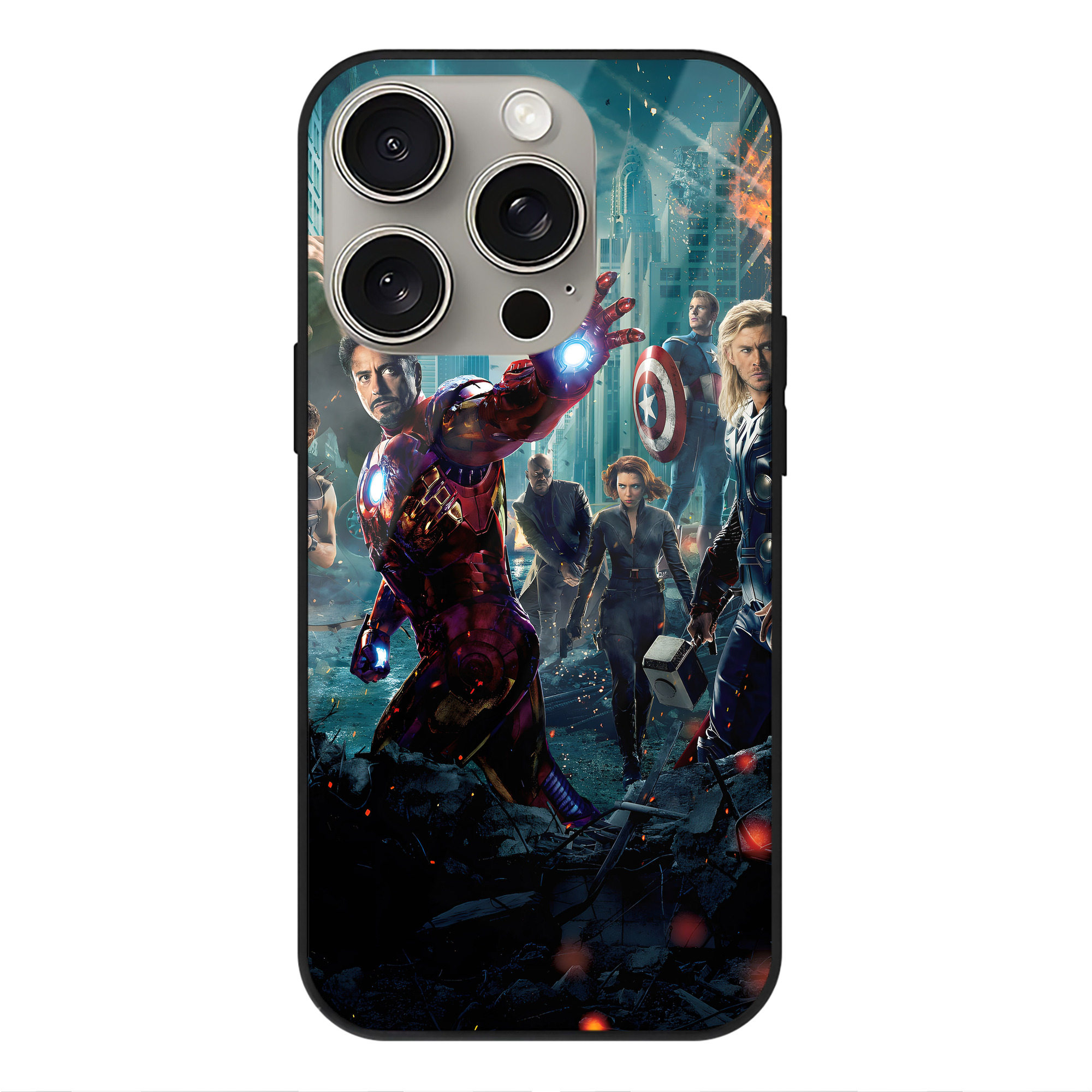 （画像用） アベンジャーズ The Avengers 【iPhone15Pro対応】スマホケース 耐衝撃＆黄変防止 背面ガラス
