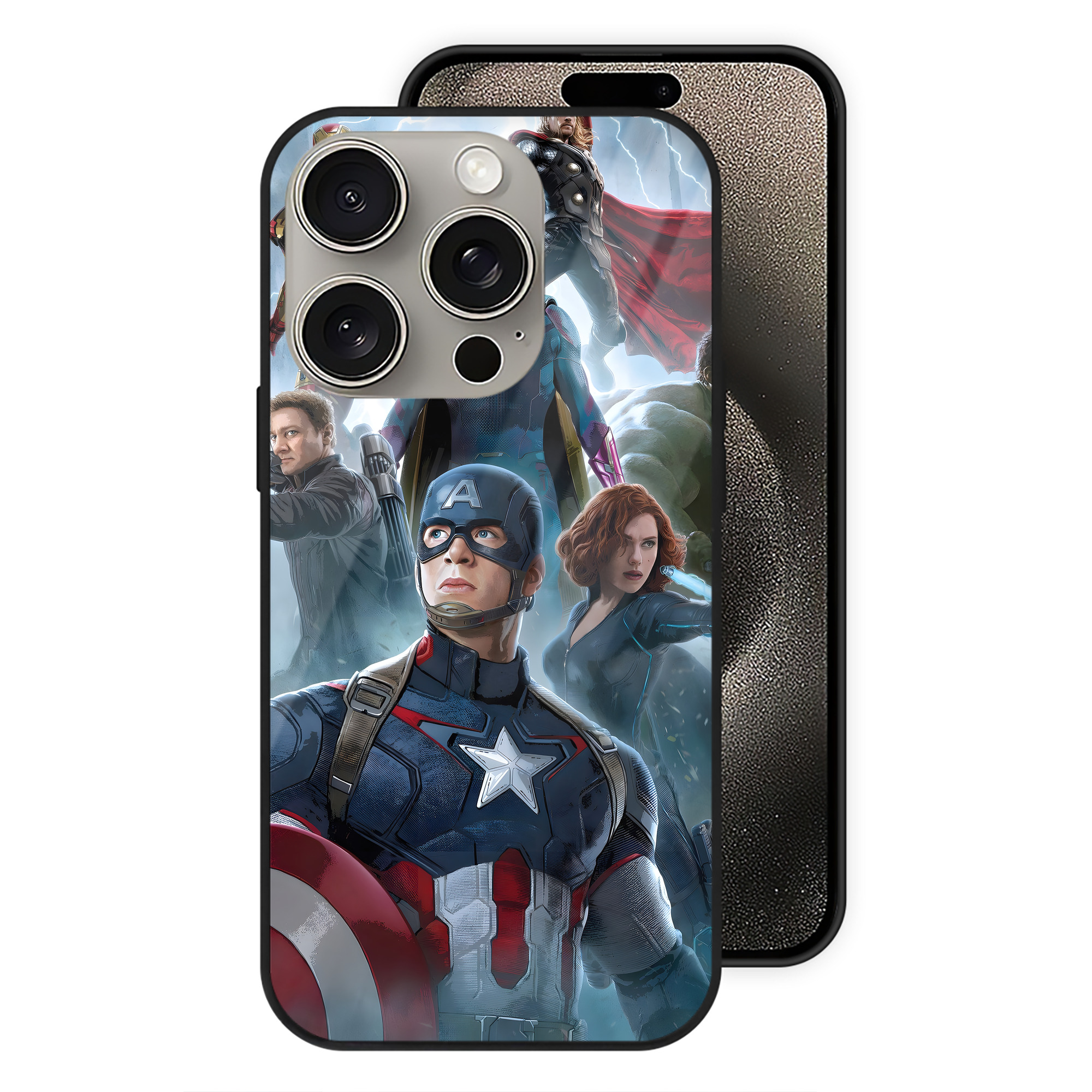 （画像用） アベンジャーズ The Avengers 【iPhone15Pro対応】スマホケース 耐衝撃＆黄変防止 背面ガラス