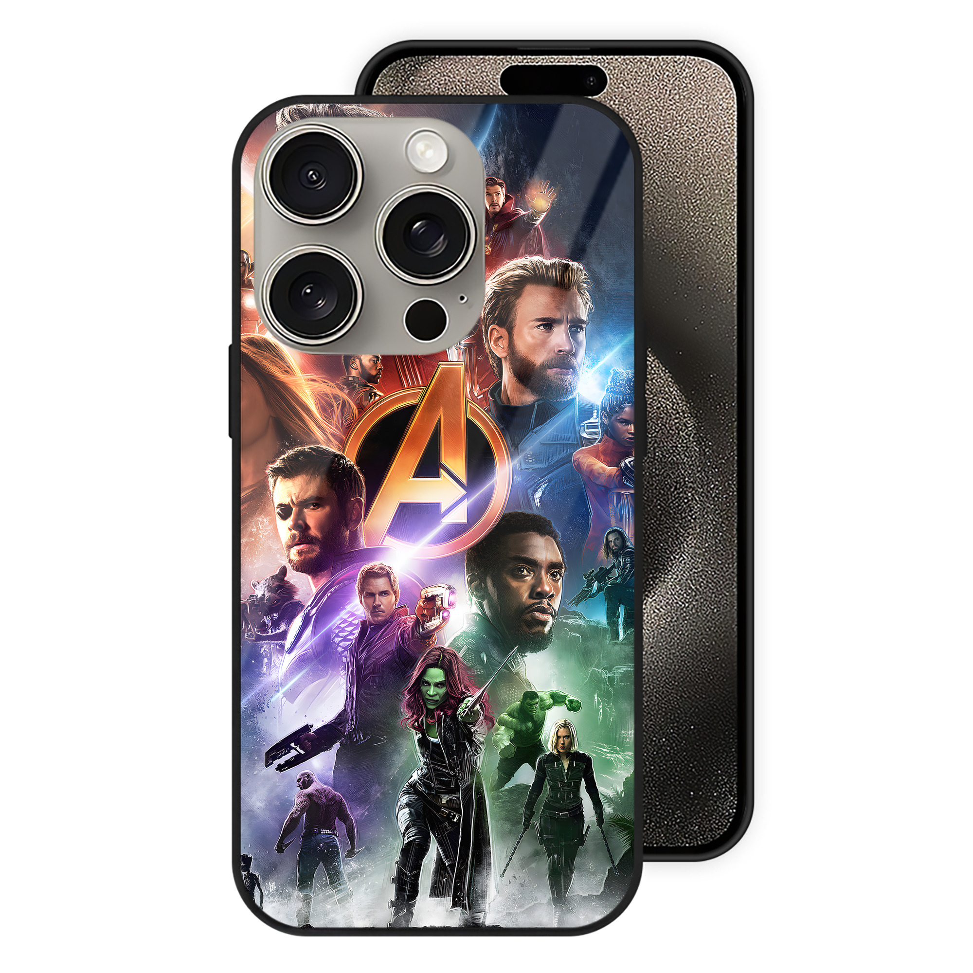 （画像用） アベンジャーズ The Avengers 【iPhone15Pro対応】スマホケース 耐衝撃＆黄変防止 背面ガラス