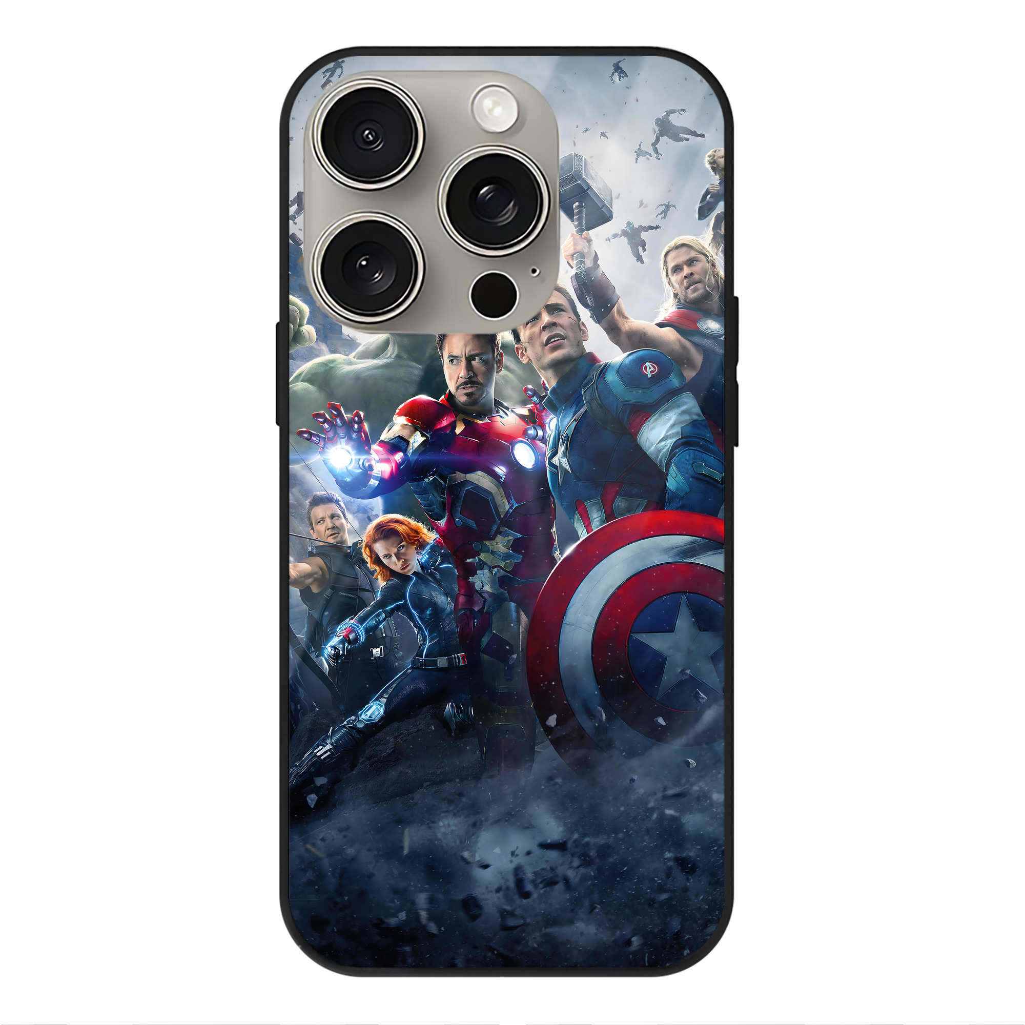 （画像用） アベンジャーズ The Avengers 【iPhone15Pro対応】スマホケース 耐衝撃＆黄変防止 背面ガラス