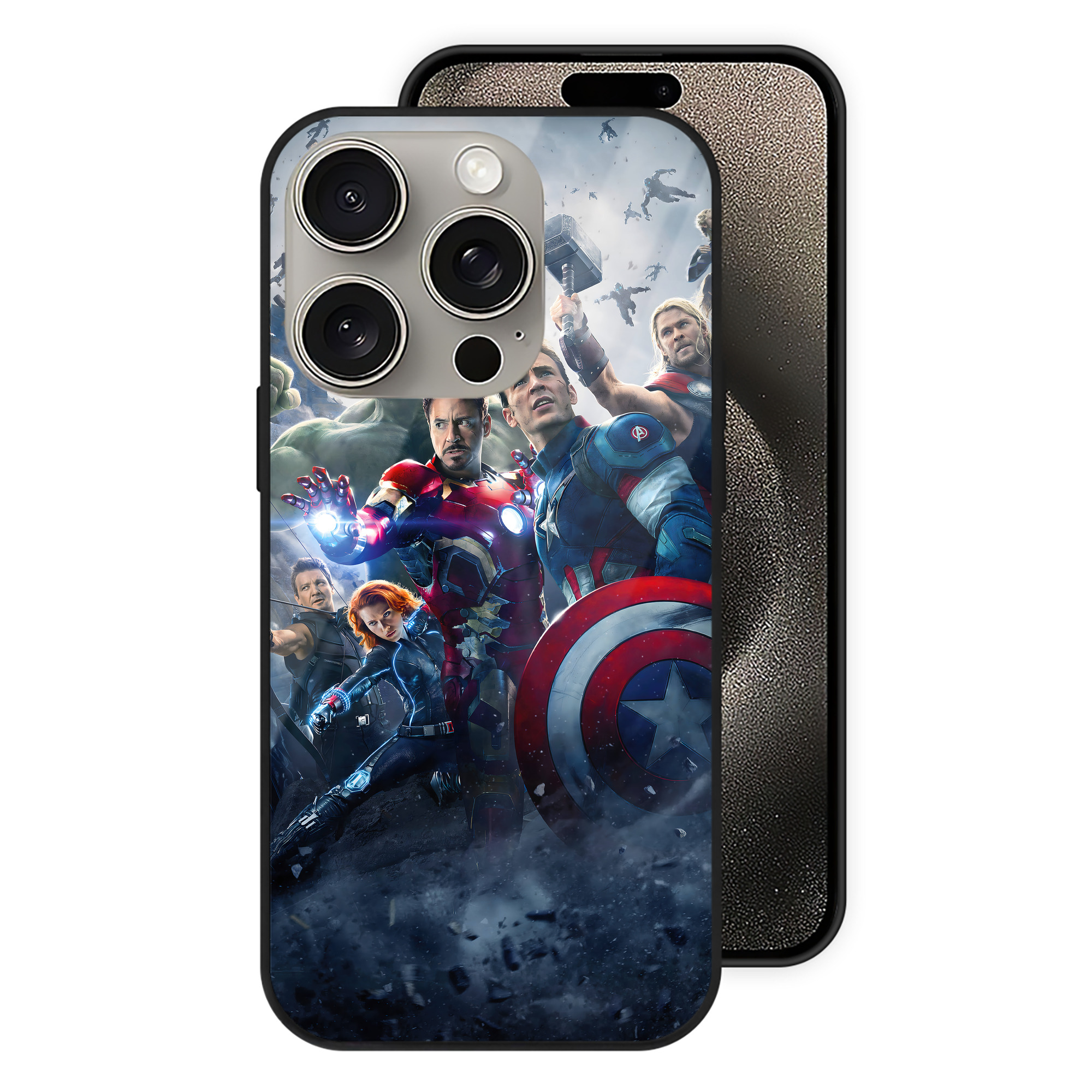 （画像用） アベンジャーズ The Avengers 【iPhone15Pro対応】スマホケース 耐衝撃＆黄変防止 背面ガラス