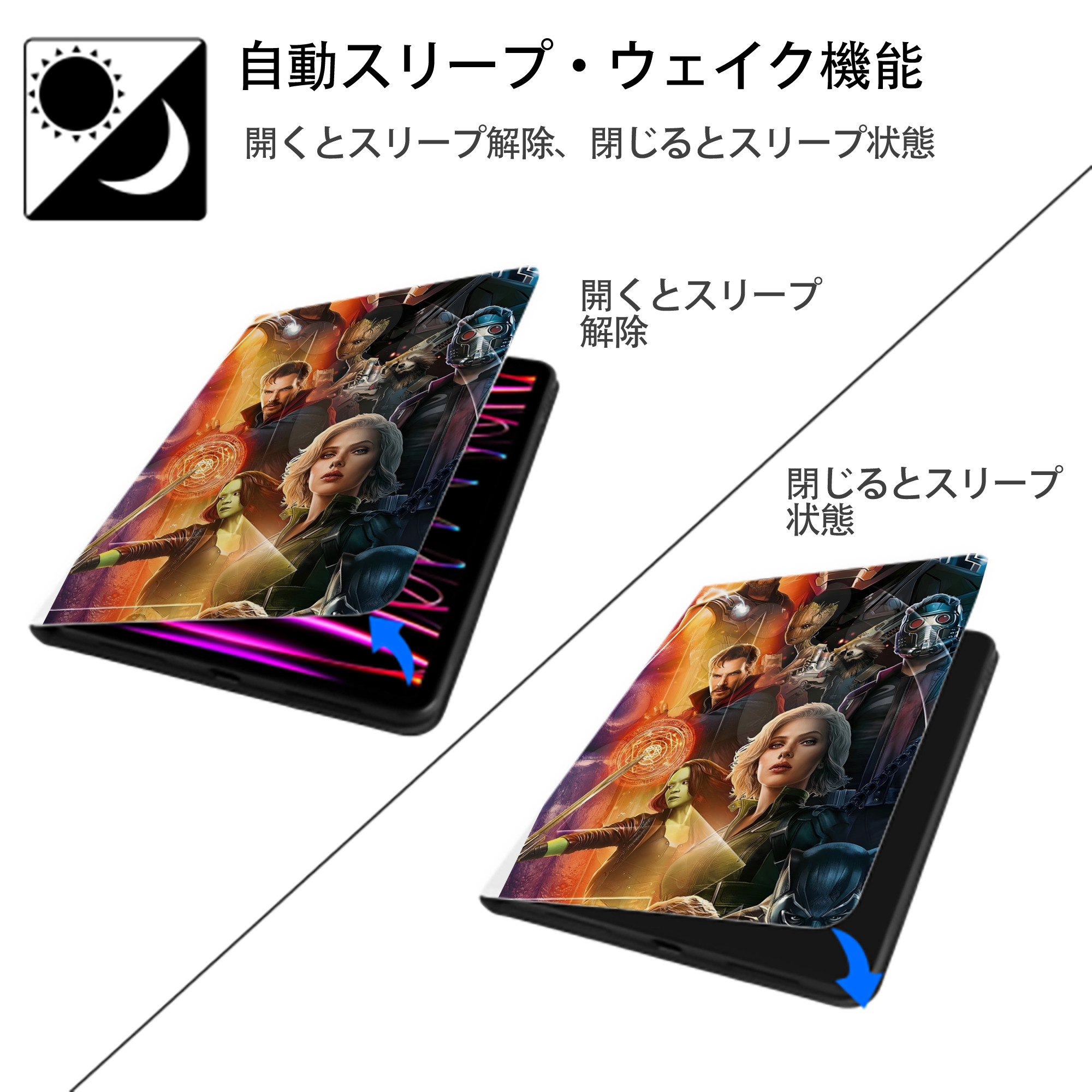 アベンジャーズ The Avengers IPad ケース ペン収納付き 三つ折りスタンド PUレザー×シリコン 対応機種9.5/10.5/10.9インチ