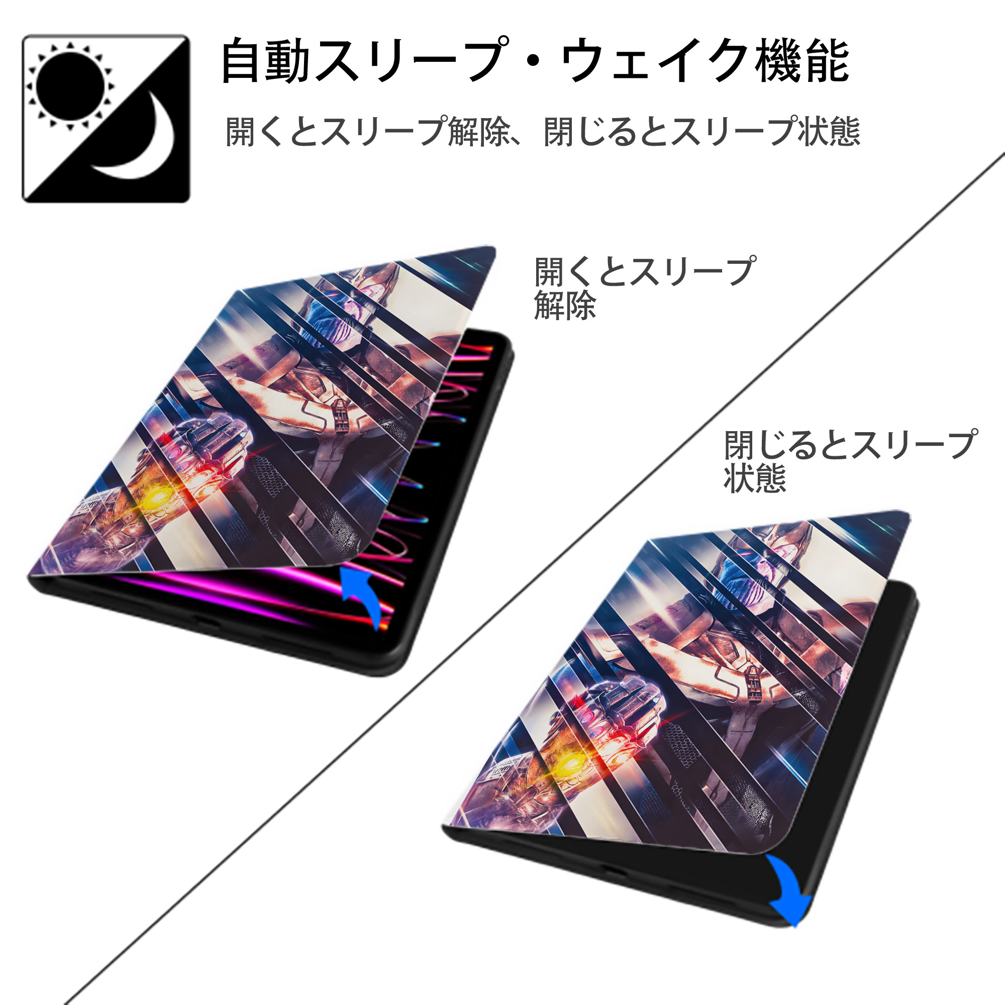 アベンジャーズ The Avengers IPad ケース ペン収納付き 三つ折りスタンド PUレザー×シリコン 対応機種9.5/10.5/10.9インチ