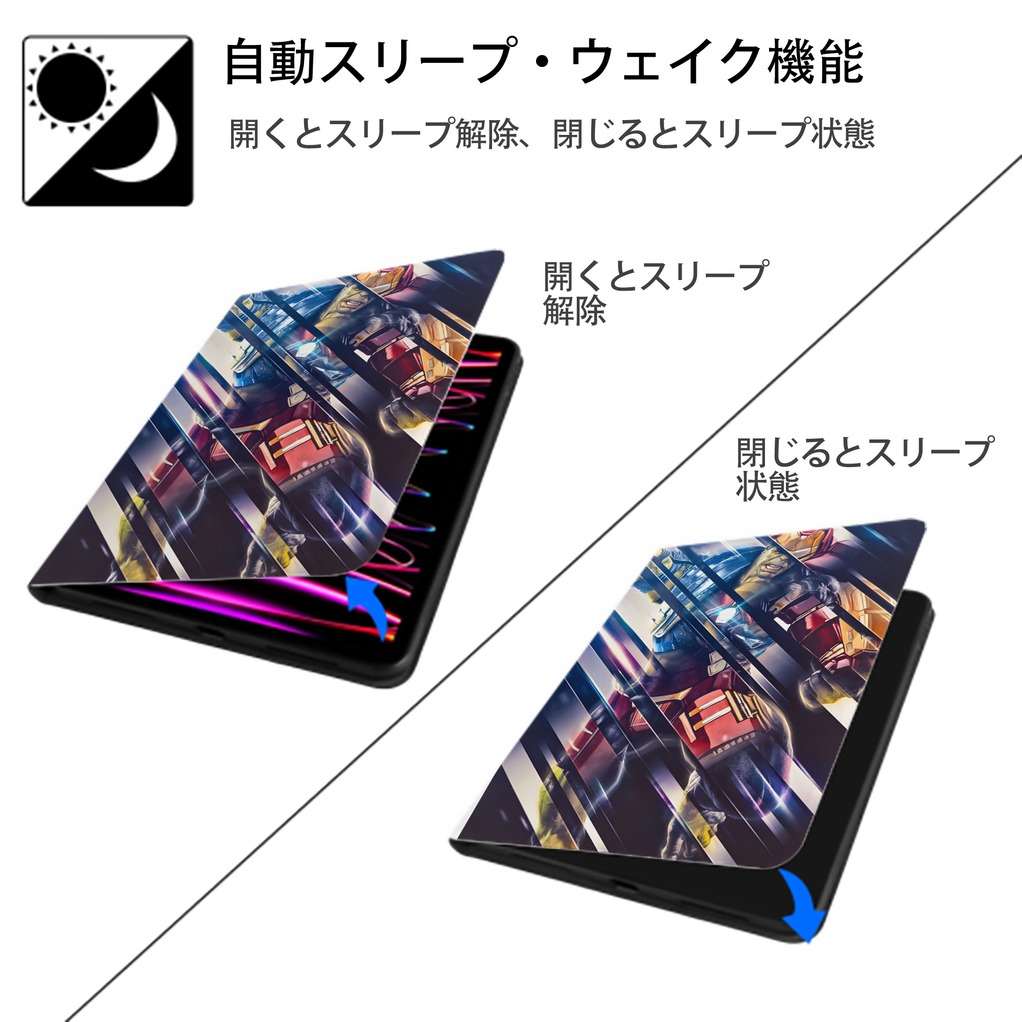 アベンジャーズ The Avengers IPad ケース ペン収納付き 三つ折りスタンド PUレザー×シリコン 対応機種9.5/10.5/10.9インチ