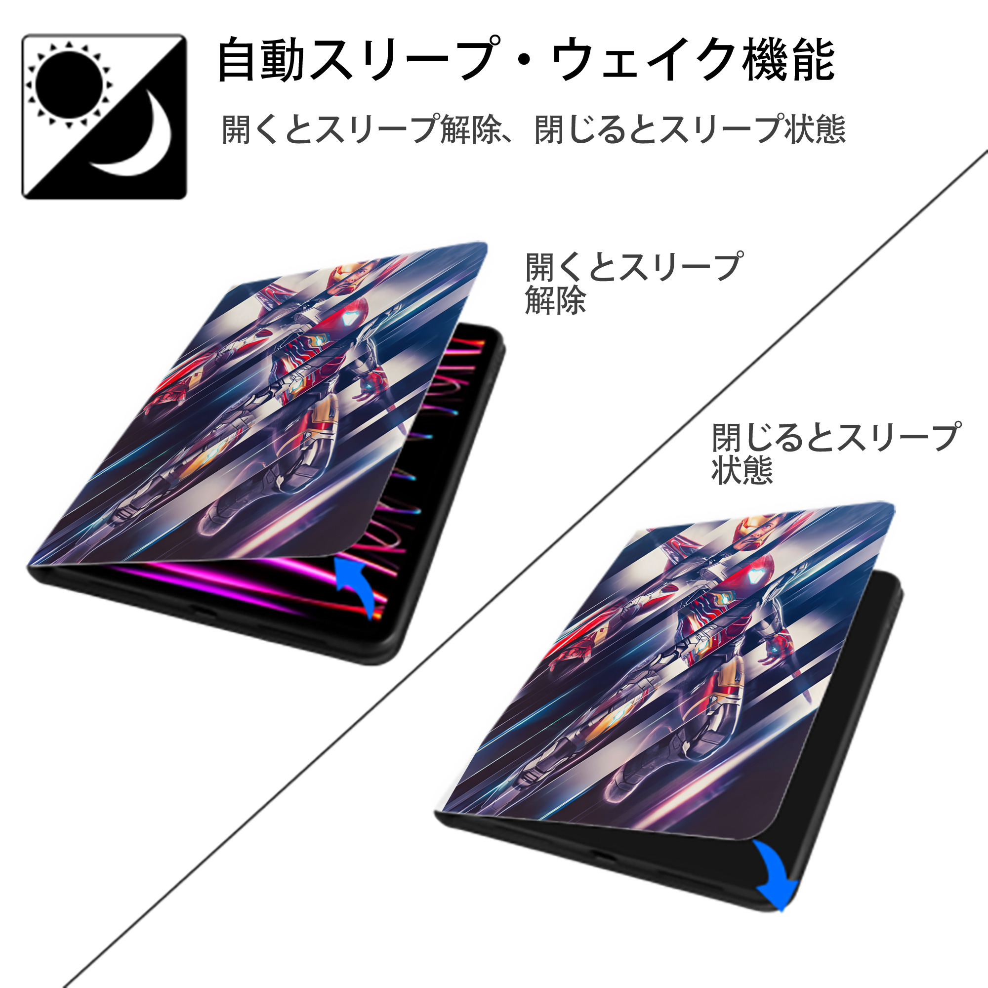 アベンジャーズ The Avengers IPad ケース ペン収納付き 三つ折りスタンド PUレザー×シリコン 対応機種9.5/10.5/10.9インチ