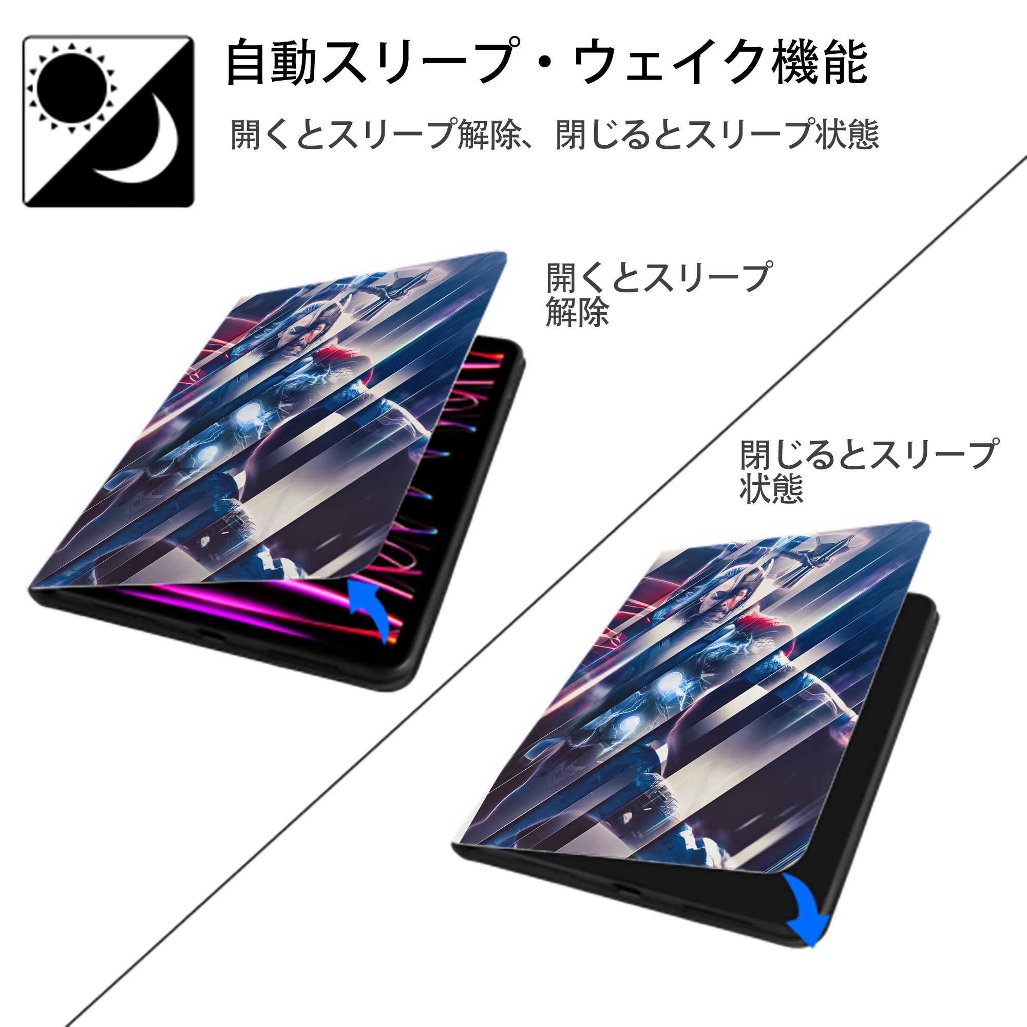 アベンジャーズ The Avengers IPad ケース ペン収納付き 三つ折りスタンド PUレザー×シリコン 対応機種9.5/10.5/10.9インチ