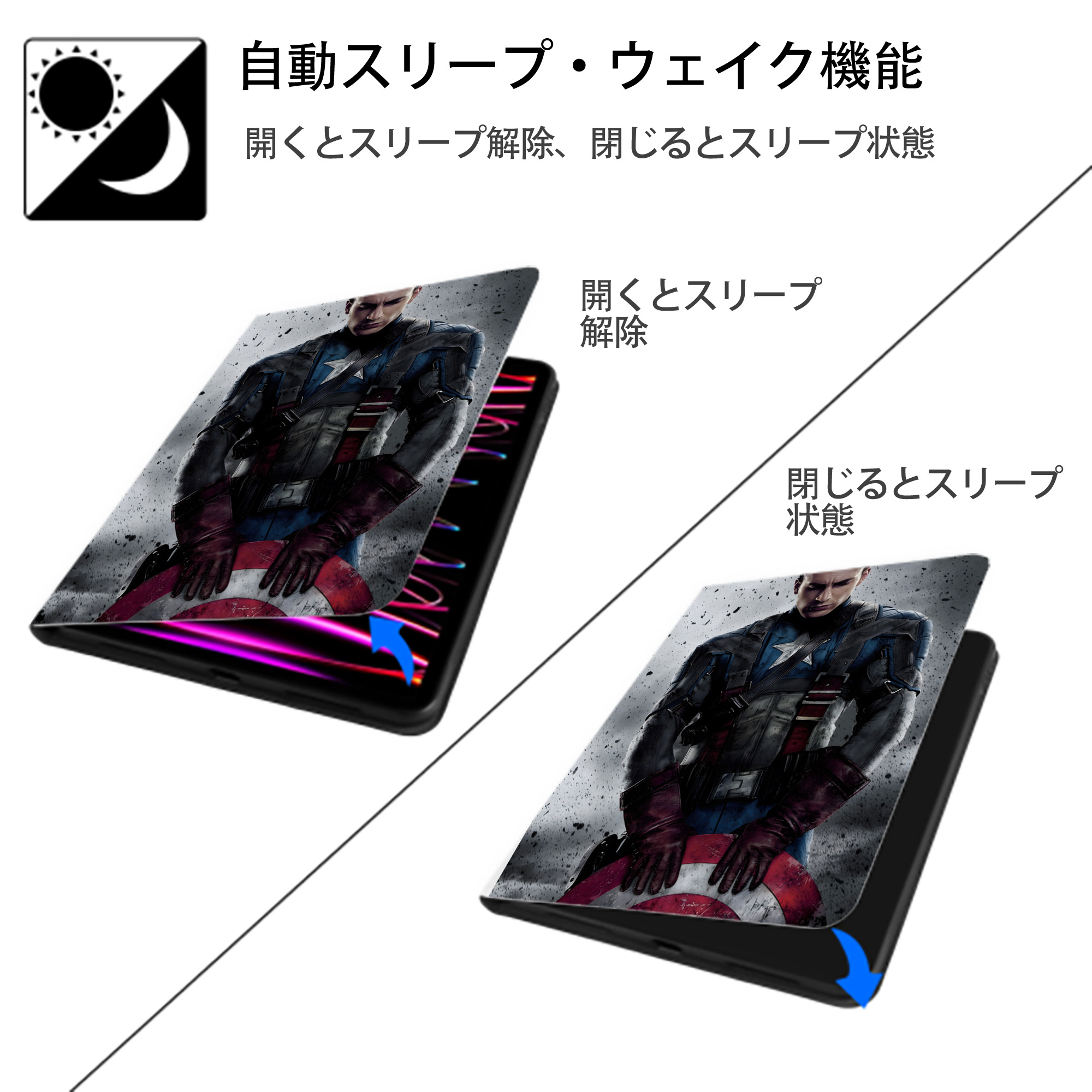 アベンジャーズ The Avengers IPad ケース ペン収納付き 三つ折りスタンド PUレザー×シリコン 対応機種9.5/10.5/10.9インチ