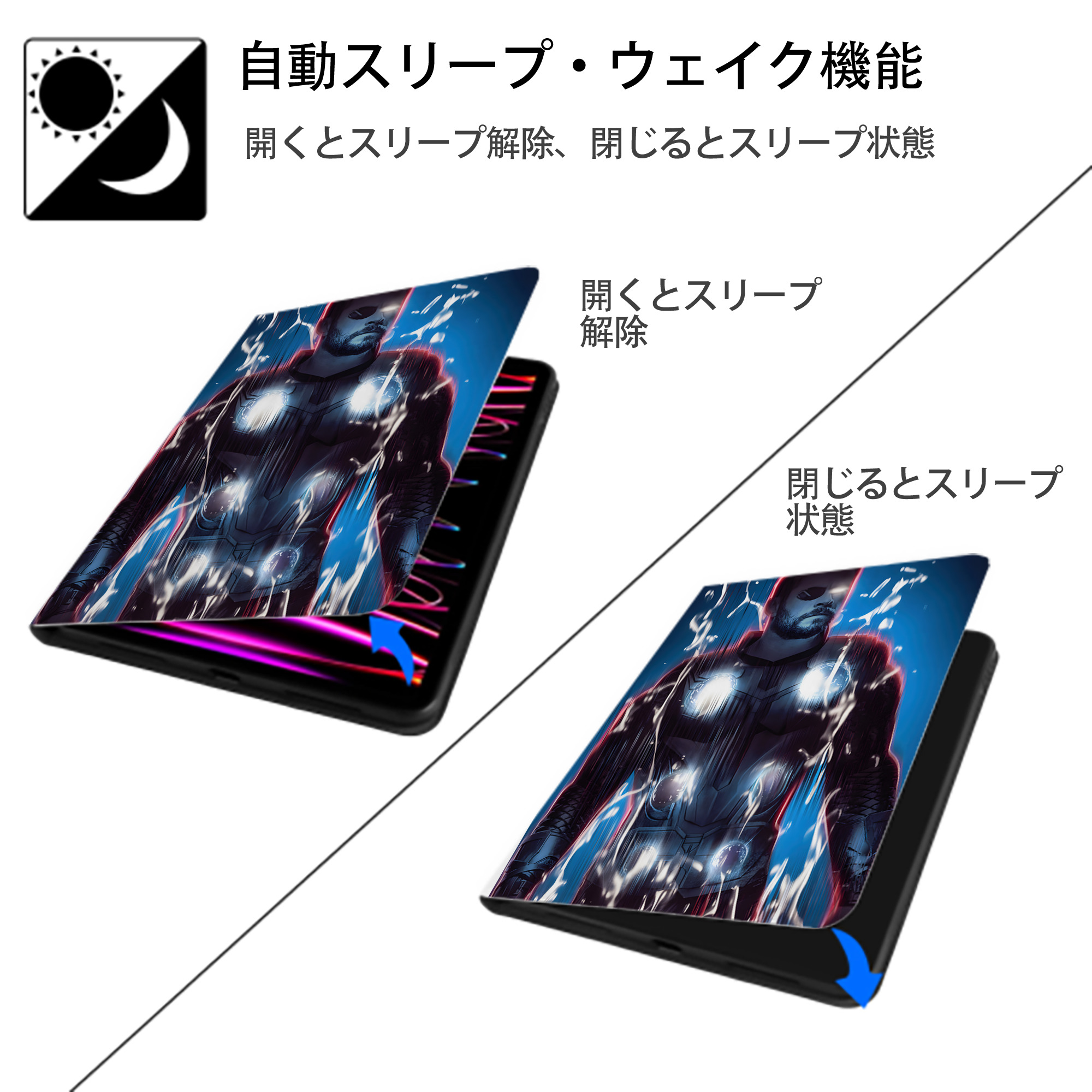 アベンジャーズ The Avengers IPad ケース ペン収納付き 三つ折りスタンド PUレザー×シリコン 対応機種9.5/10.5/10.9インチ