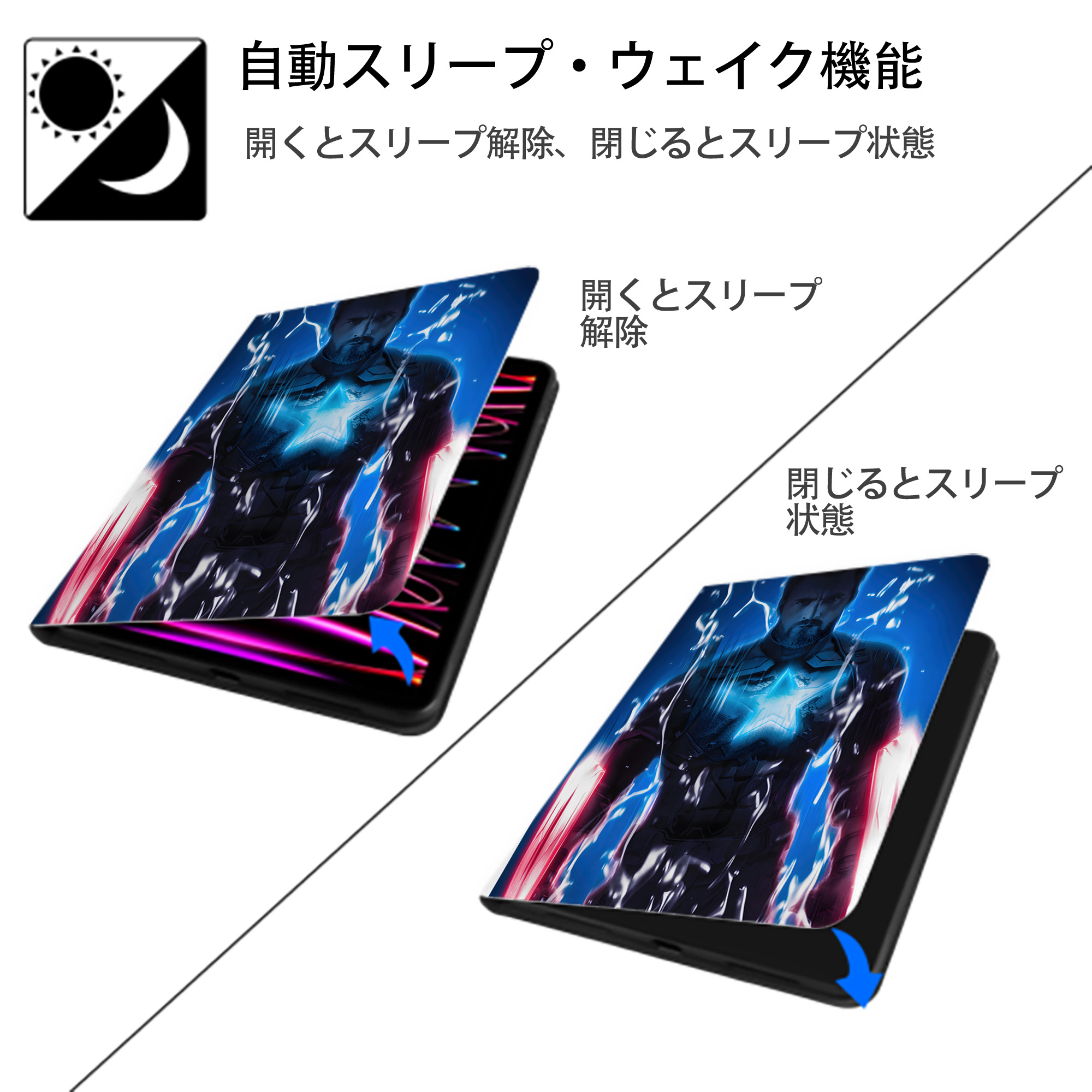 アベンジャーズ The Avengers IPad ケース ペン収納付き 三つ折りスタンド PUレザー×シリコン 対応機種9.5/10.5/10.9インチ