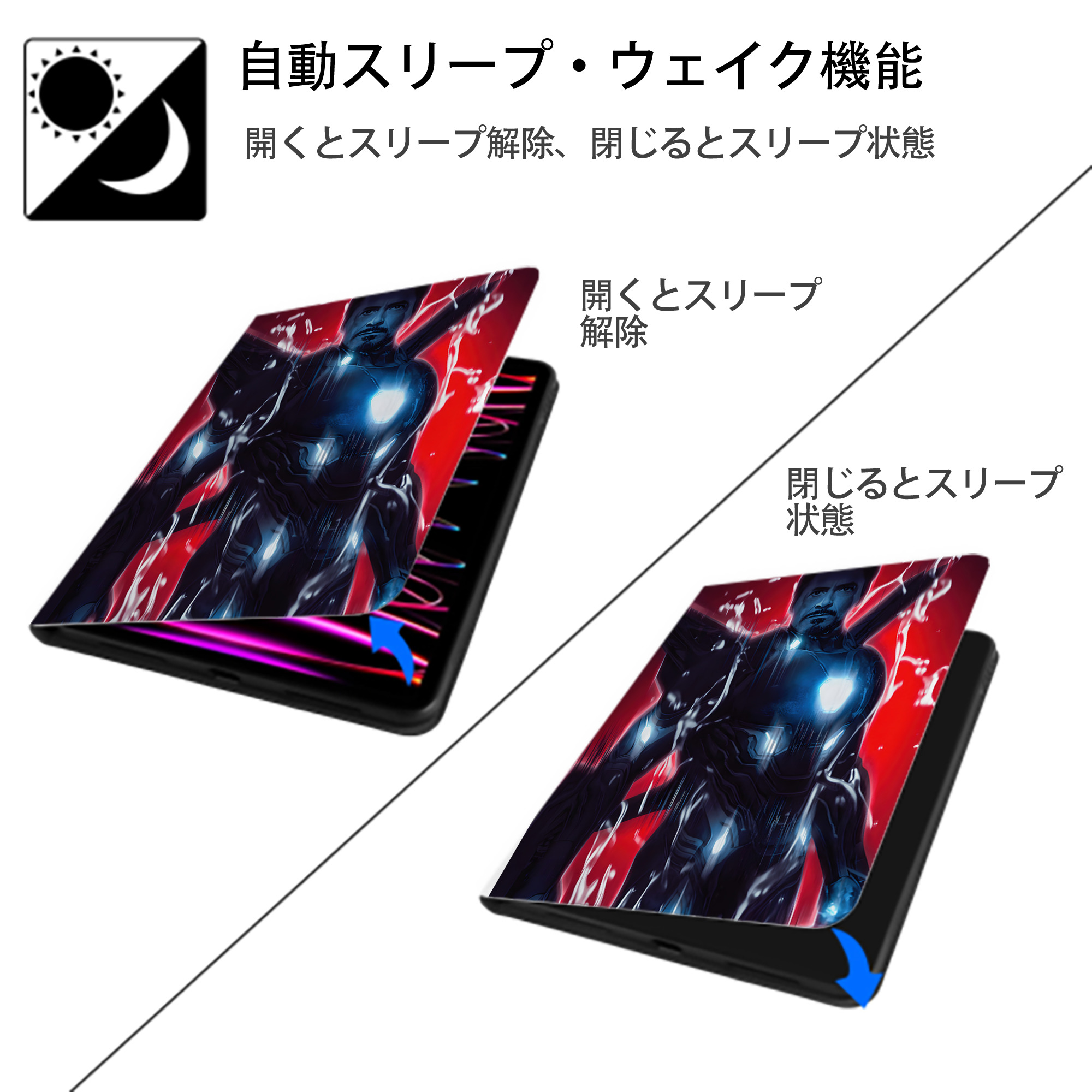 アベンジャーズ The Avengers IPad ケース ペン収納付き 三つ折りスタンド PUレザー×シリコン 対応機種9.5/10.5/10.9インチ