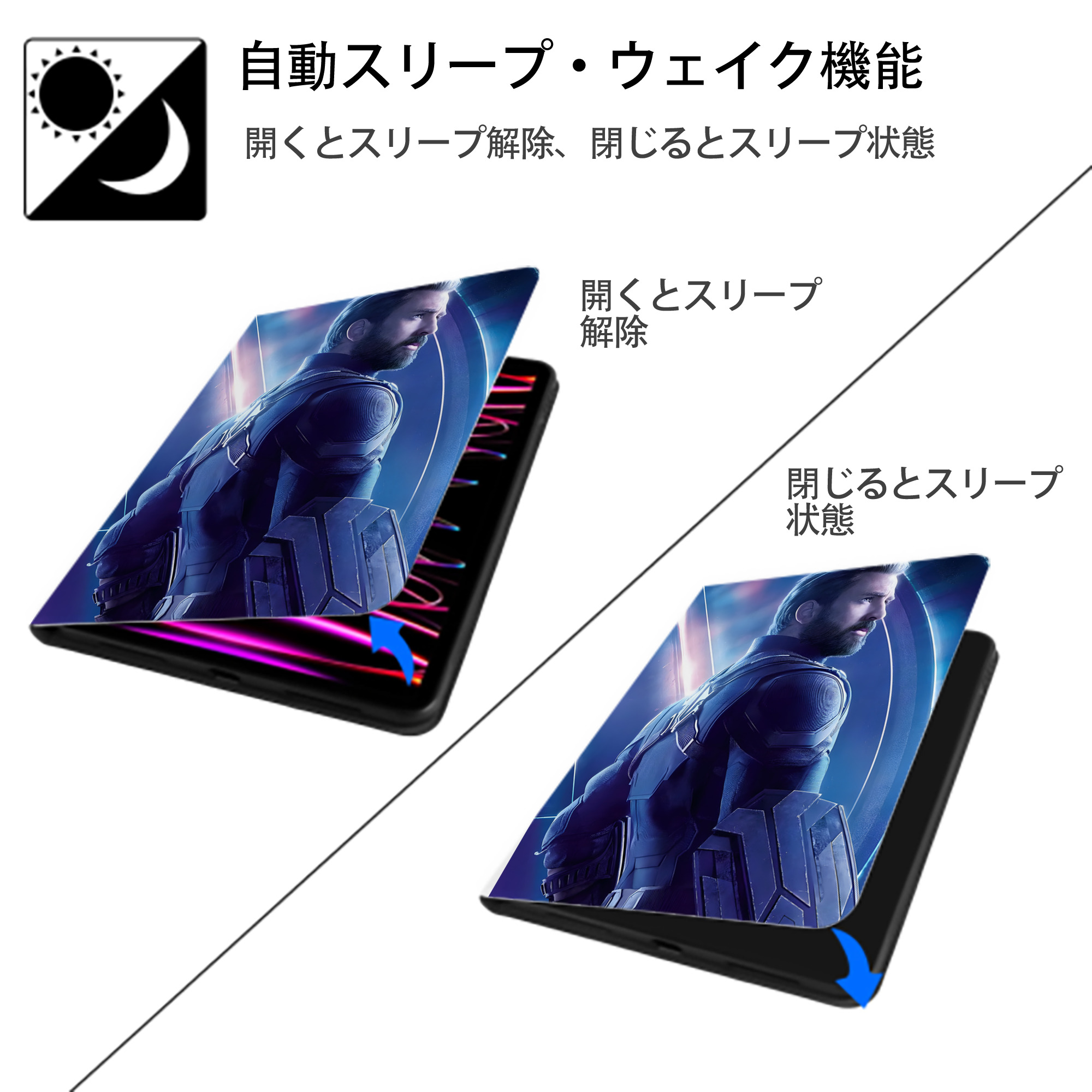 アベンジャーズ The Avengers IPad ケース ペン収納付き 三つ折りスタンド PUレザー×シリコン 対応機種9.5/10.5/10.9インチ