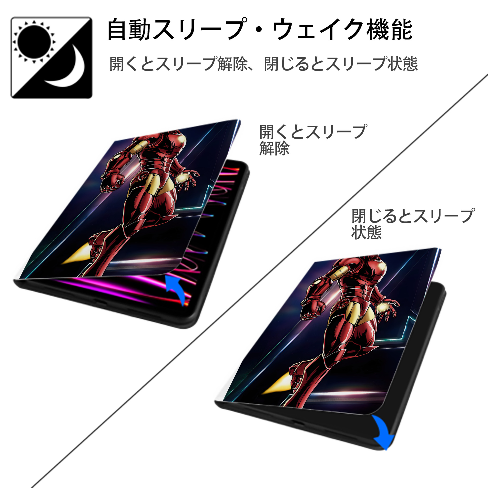 アベンジャーズ The Avengers IPad ケース ペン収納付き 三つ折りスタンド PUレザー×シリコン 対応機種9.5/10.5/10.9インチ