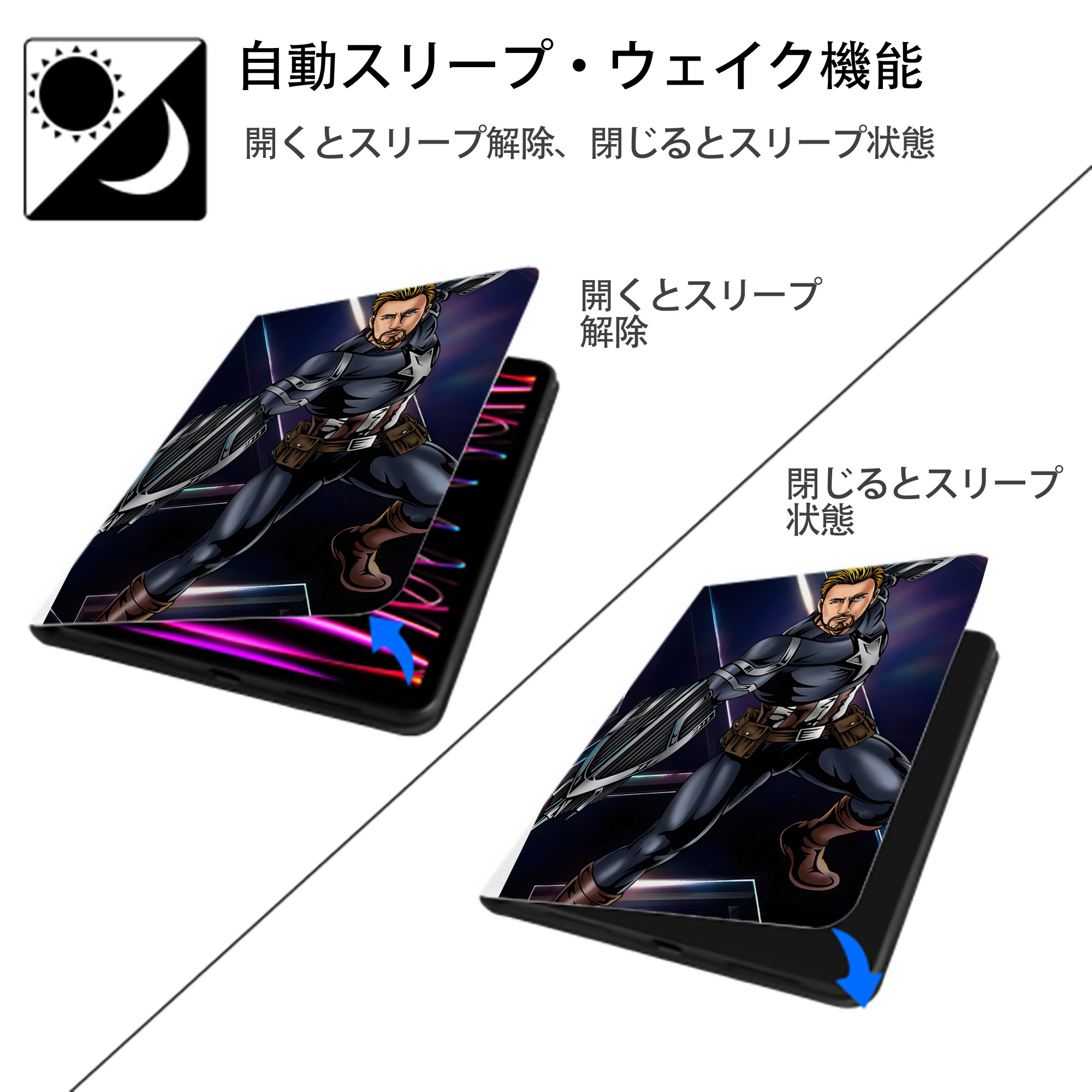 アベンジャーズ The Avengers IPad ケース ペン収納付き 三つ折りスタンド PUレザー×シリコン 対応機種9.5/10.5/10.9インチ
