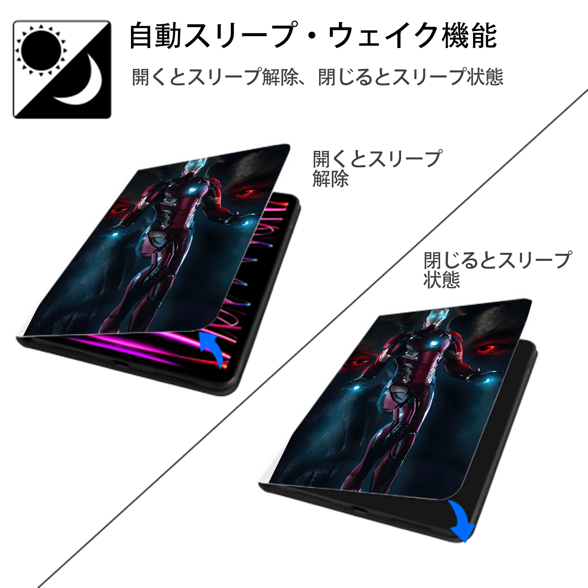 アベンジャーズ The Avengers IPad ケース ペン収納付き 三つ折りスタンド PUレザー×シリコン 対応機種9.5/10.5/10.9インチ