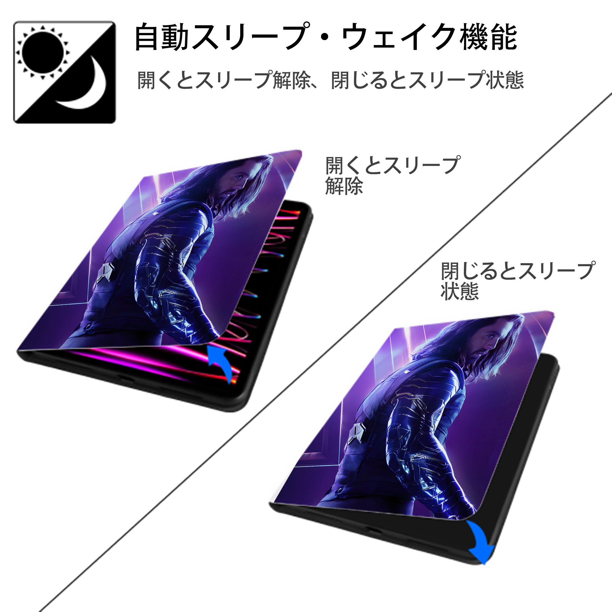 アベンジャーズ The Avengers IPad ケース ペン収納付き 三つ折りスタンド PUレザー×シリコン 対応機種9.5/10.5/10.9インチ