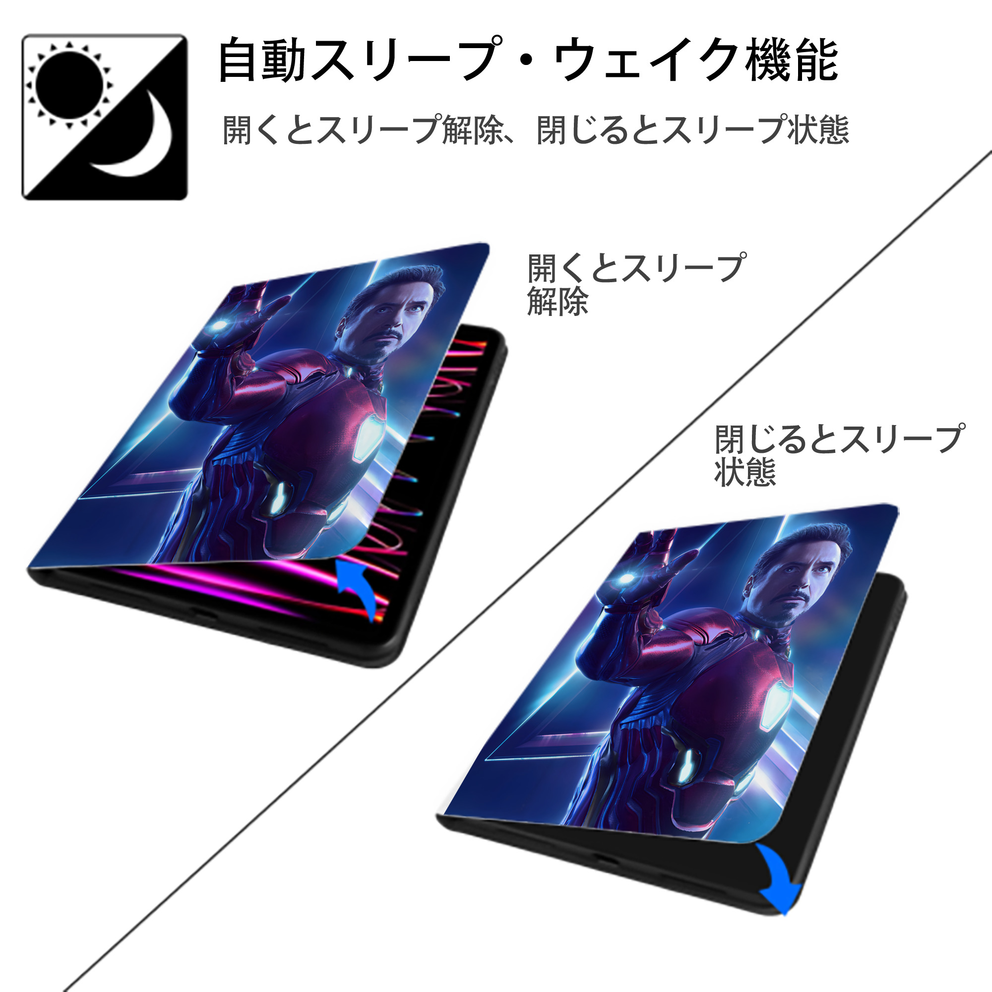 アベンジャーズ The Avengers IPad ケース ペン収納付き 三つ折りスタンド PUレザー×シリコン 対応機種9.5/10.5/10.9インチ