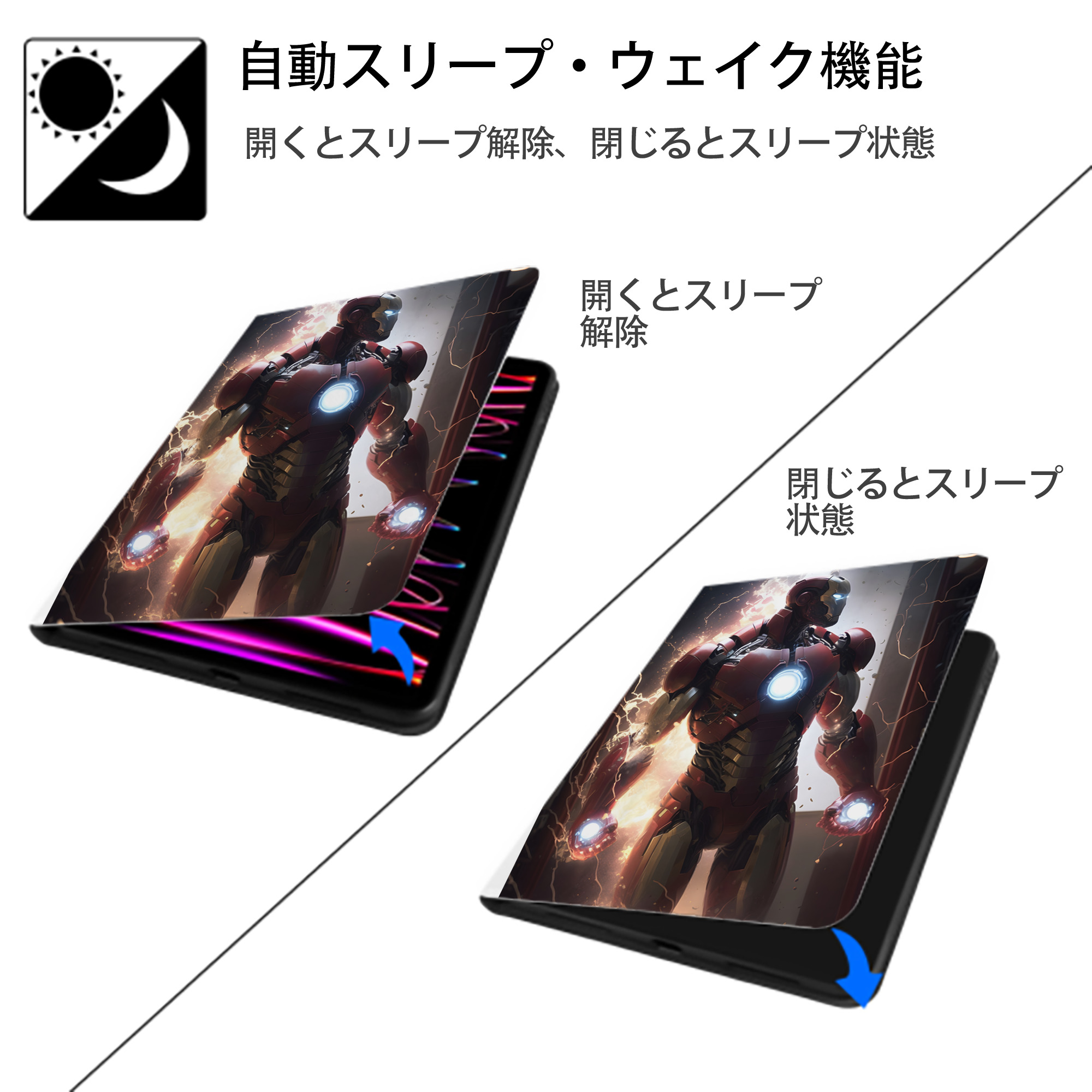 アベンジャーズ The Avengers IPad ケース ペン収納付き 三つ折りスタンド PUレザー×シリコン 対応機種9.5/10.5/10.9インチ