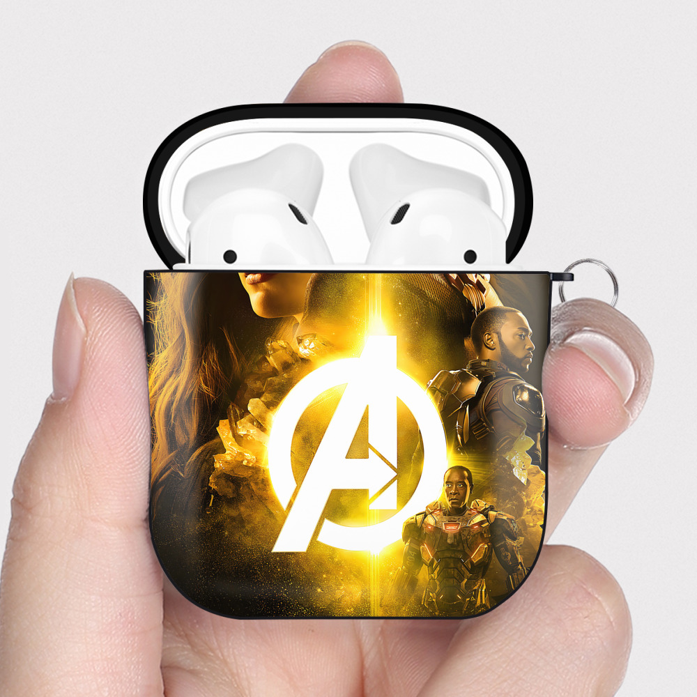 （画像用） アベンジャーズ The Avengers AirPods 第2世代保護ケース ハードシェル ブラック 耐衝撃・防指紋・カラビナ付き