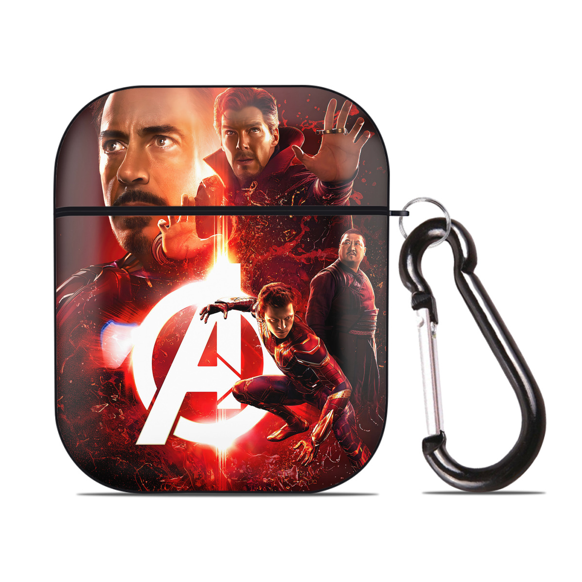 （画像用） アベンジャーズ The Avengers AirPods 第2世代保護ケース ハードシェル ブラック 耐衝撃・防指紋・カラビナ付き