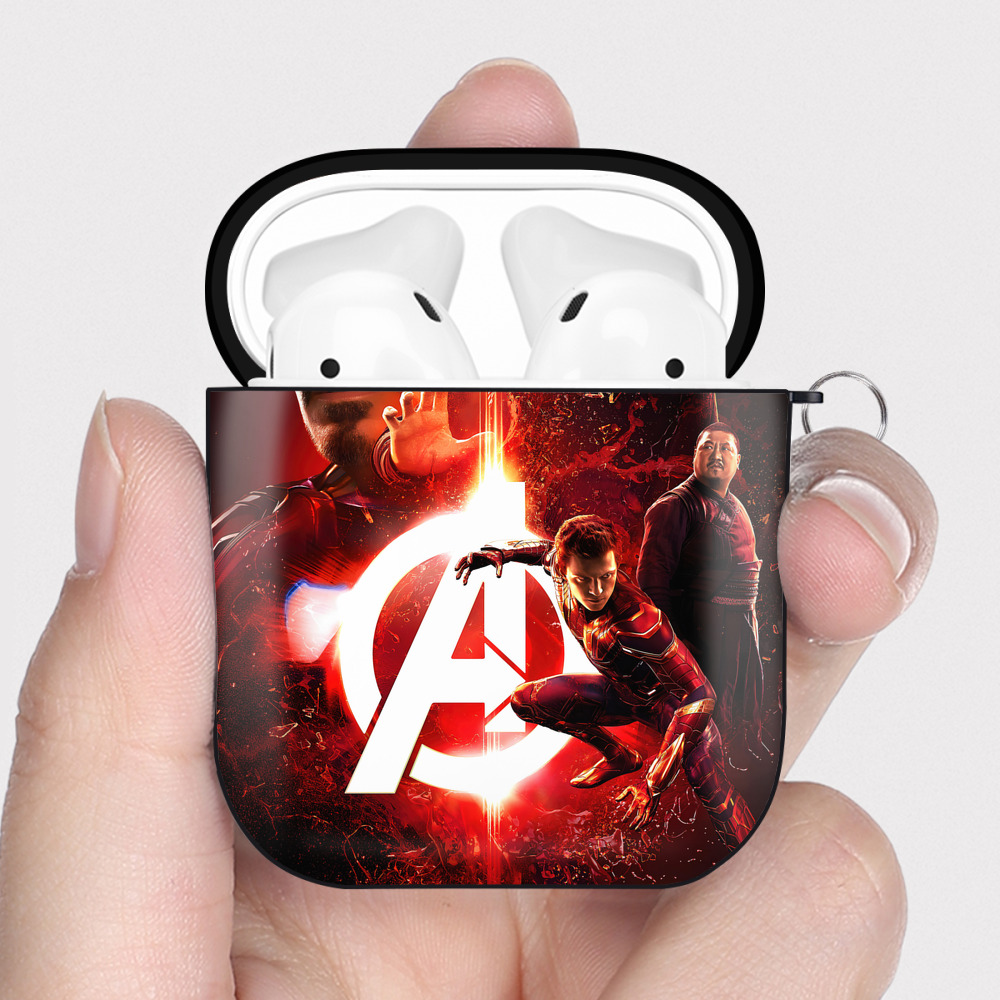 （画像用） アベンジャーズ The Avengers AirPods 第2世代保護ケース ハードシェル ブラック 耐衝撃・防指紋・カラビナ付き