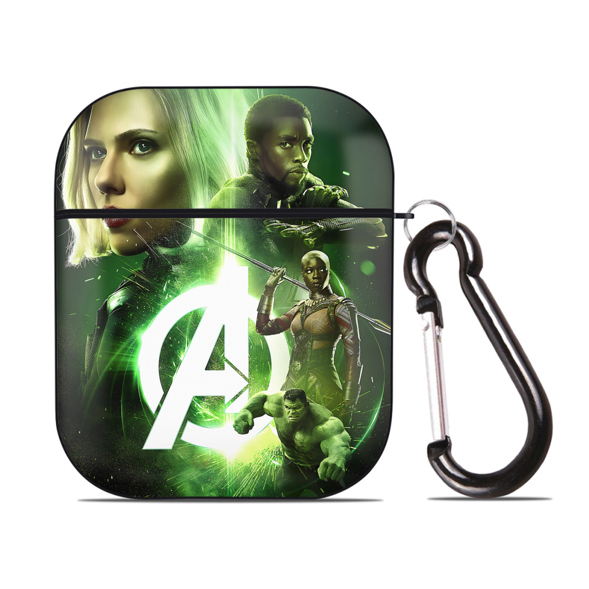 （画像用） アベンジャーズ The Avengers AirPods 第2世代保護ケース ハードシェル ブラック 耐衝撃・防指紋・カラビナ付き