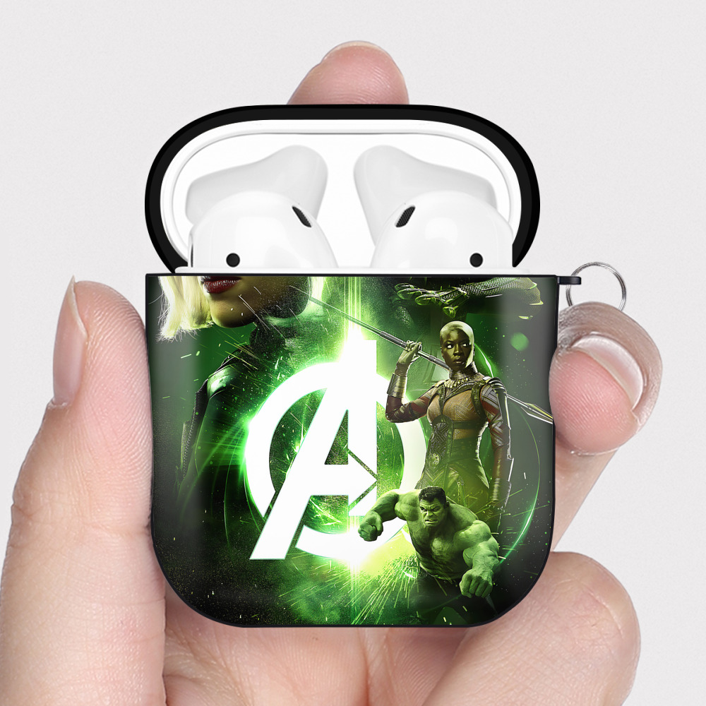（画像用） アベンジャーズ The Avengers AirPods 第2世代保護ケース ハードシェル ブラック 耐衝撃・防指紋・カラビナ付き
