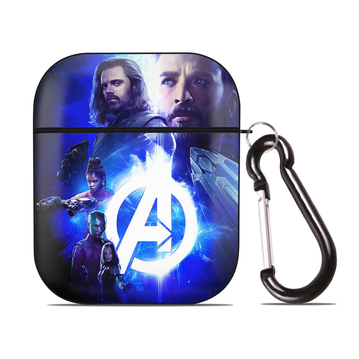 （画像用） アベンジャーズ The Avengers AirPods 第2世代保護ケース ハードシェル ブラック 耐衝撃・防指紋・カラビナ付き