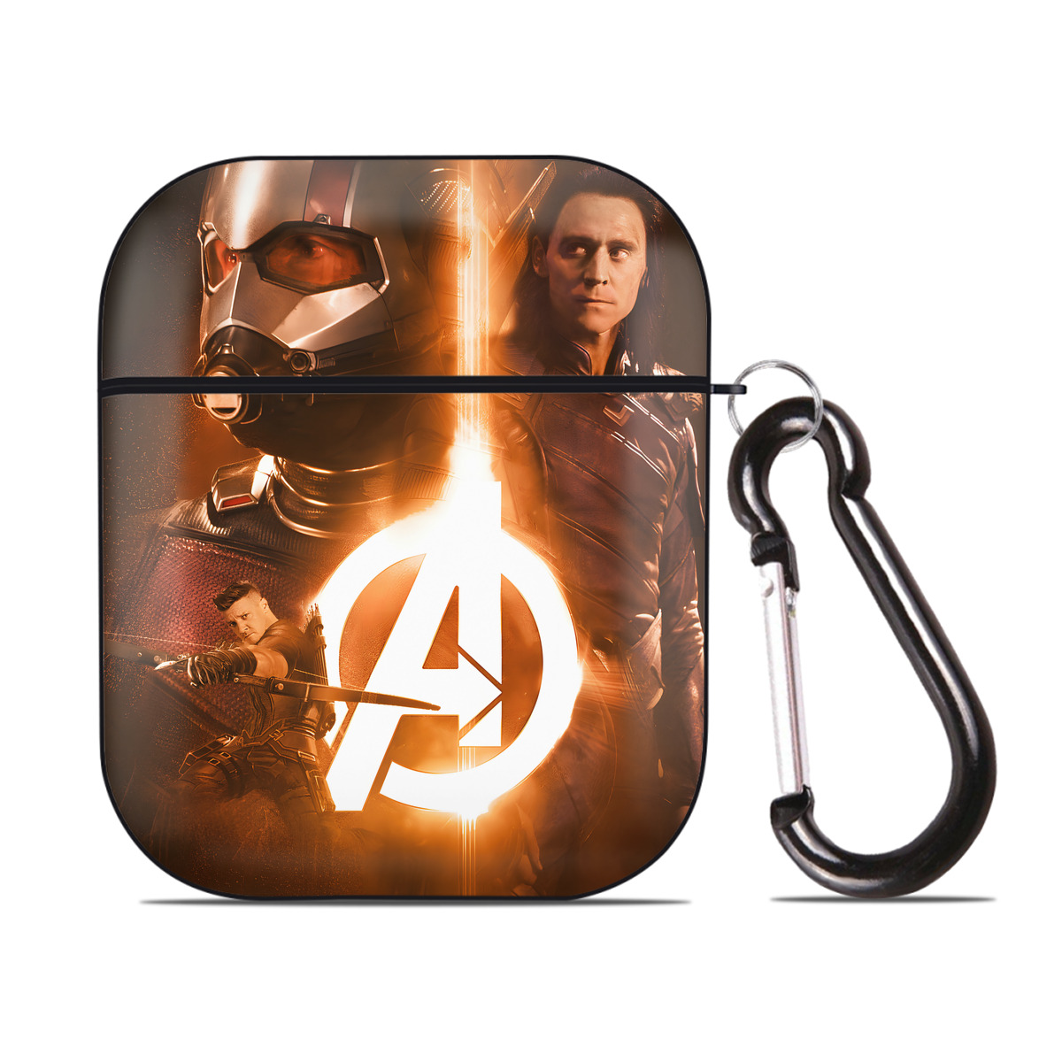（画像用） アベンジャーズ The Avengers AirPods 第2世代保護ケース ハードシェル ブラック 耐衝撃・防指紋・カラビナ付き