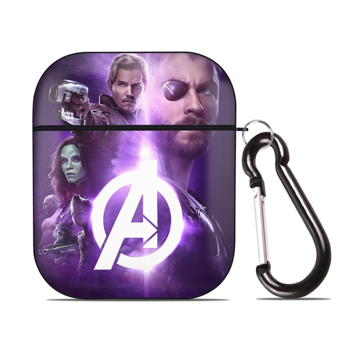 （画像用） アベンジャーズ The Avengers AirPods 第2世代保護ケース ハードシェル ブラック 耐衝撃・防指紋・カラビナ付き