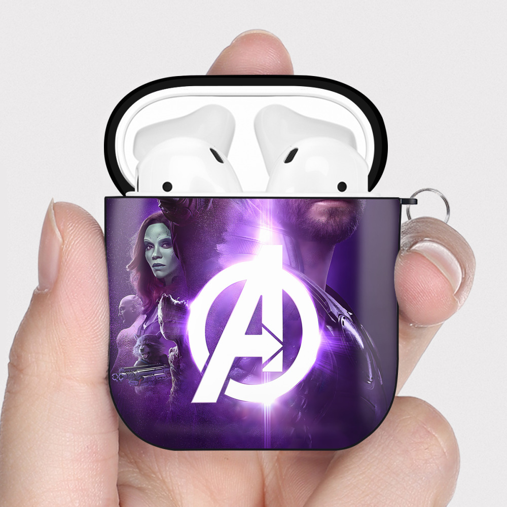 （画像用） アベンジャーズ The Avengers AirPods 第2世代保護ケース ハードシェル ブラック 耐衝撃・防指紋・カラビナ付き