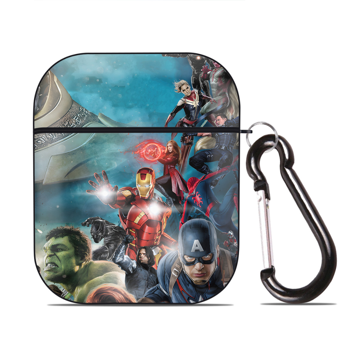 （画像用） アベンジャーズ The Avengers AirPods 第2世代保護ケース ハードシェル ブラック 耐衝撃・防指紋・カラビナ付き