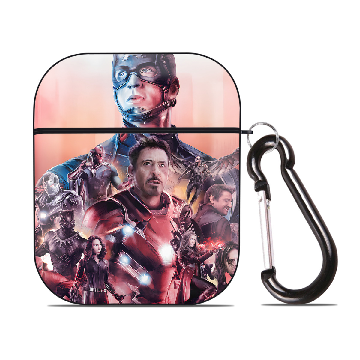 （画像用） アベンジャーズ The Avengers AirPods 第2世代保護ケース ハードシェル ブラック 耐衝撃・防指紋・カラビナ付き