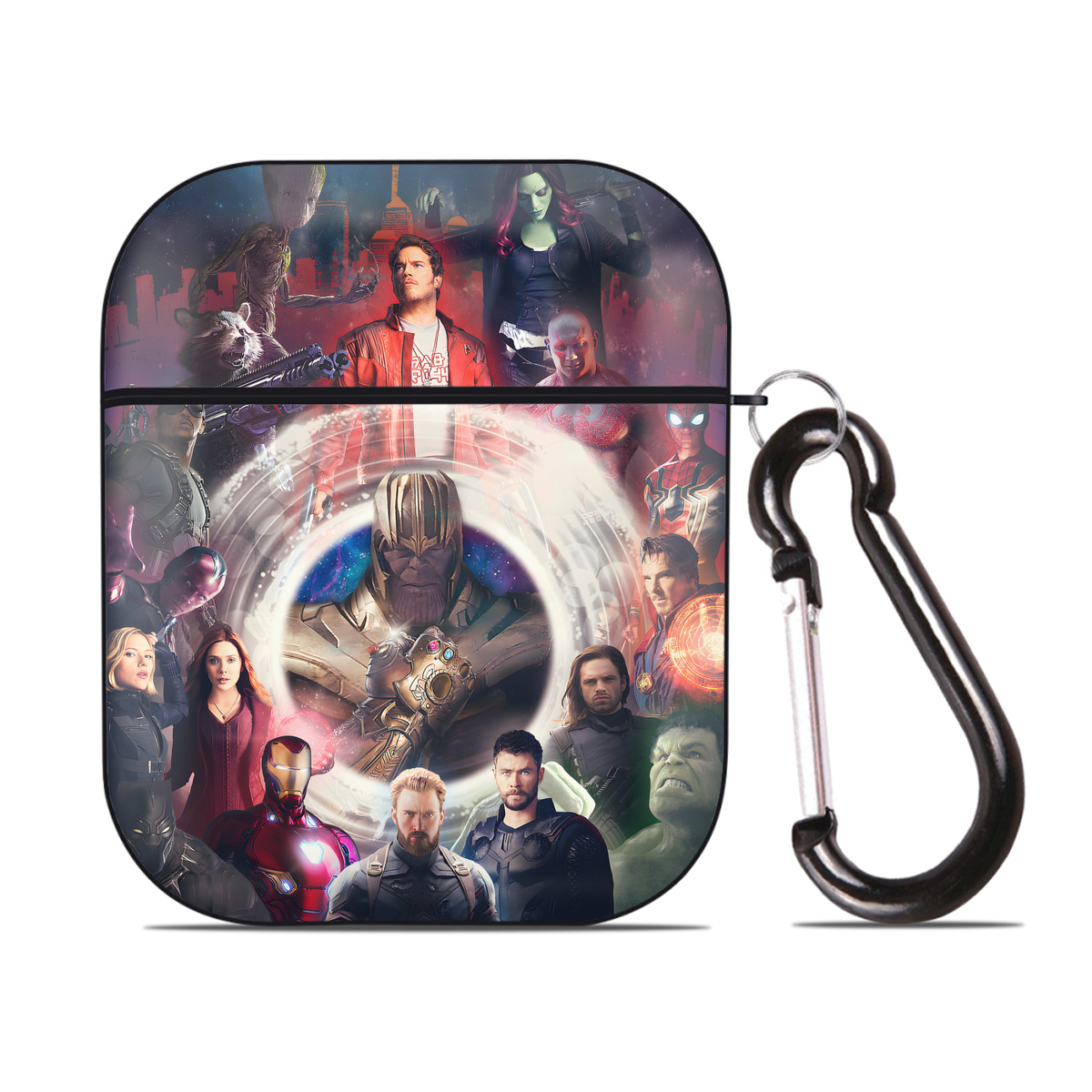 （画像用） アベンジャーズ The Avengers AirPods 第2世代保護ケース ハードシェル ブラック 耐衝撃・防指紋・カラビナ付き