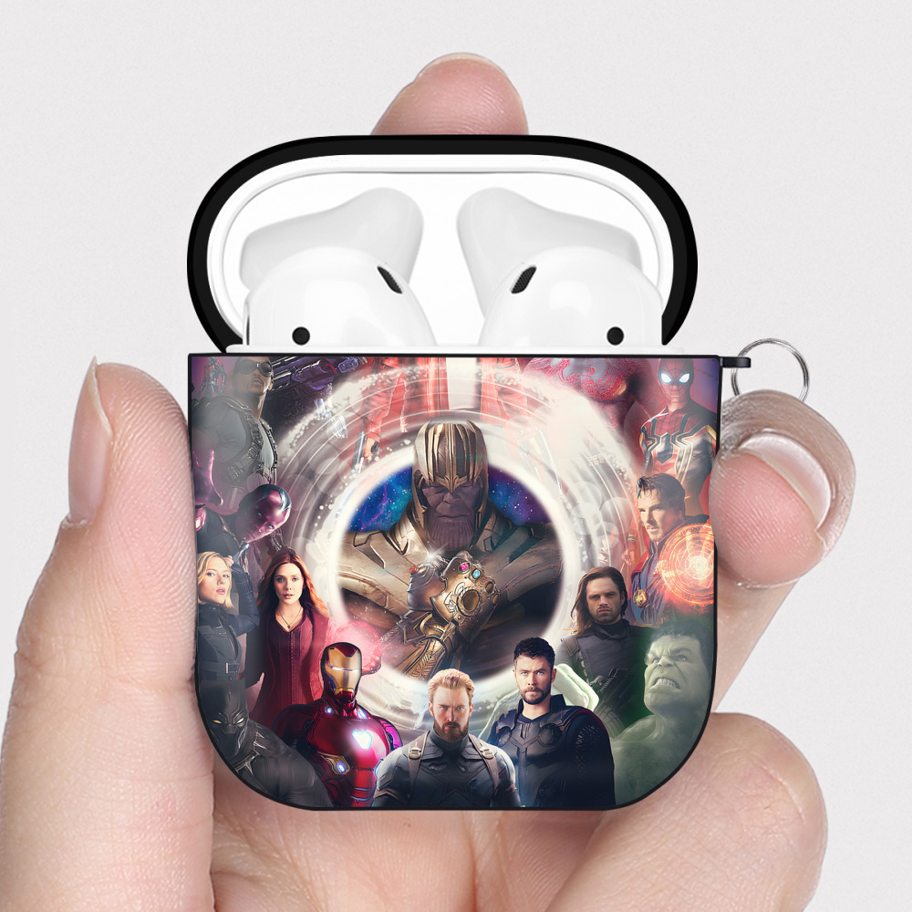 （画像用） アベンジャーズ The Avengers AirPods 第2世代保護ケース ハードシェル ブラック 耐衝撃・防指紋・カラビナ付き